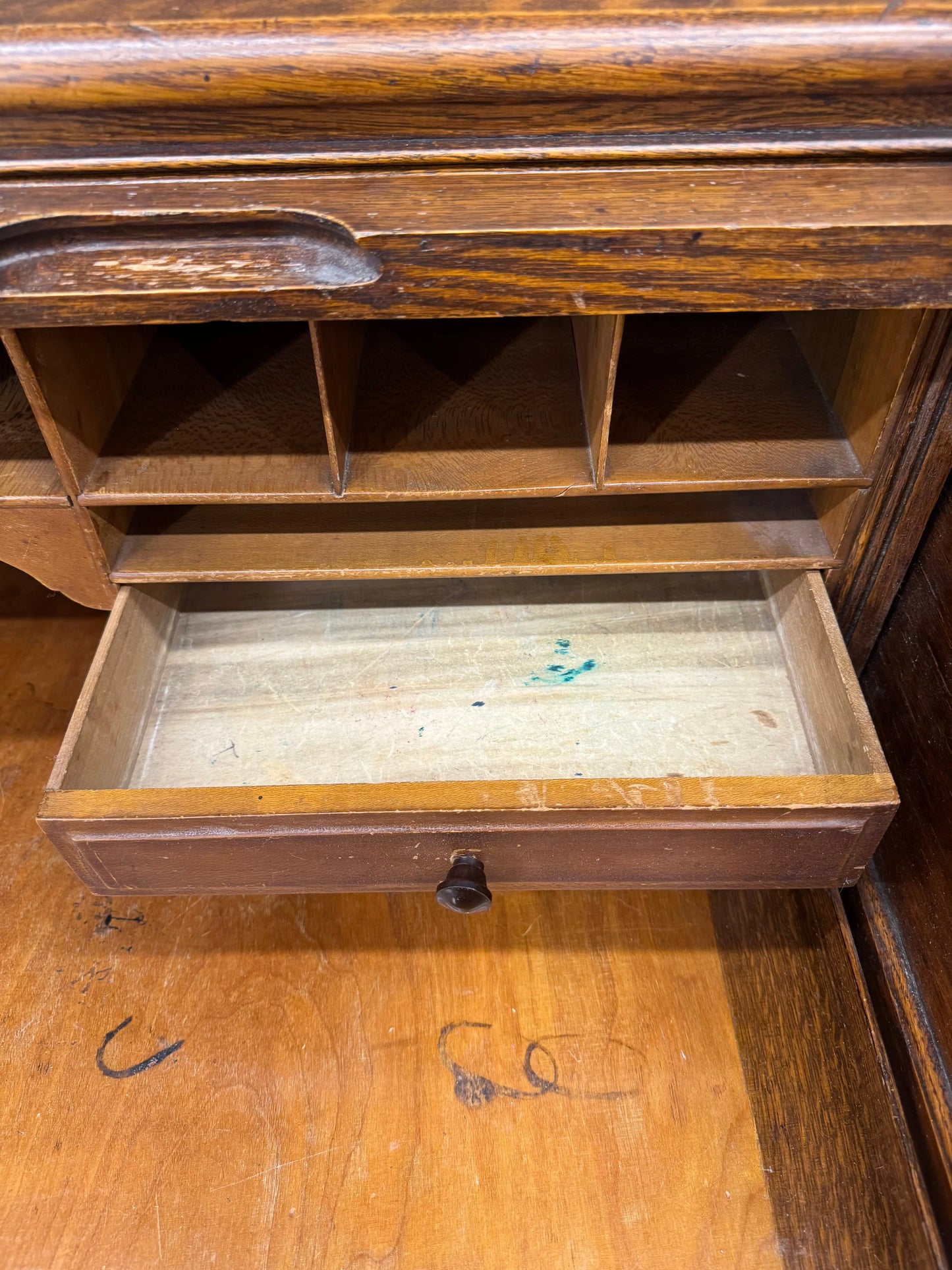 Antique Oak Roll Top Desk Office Furniture Pedestal Tambour c.1900 Edwardian