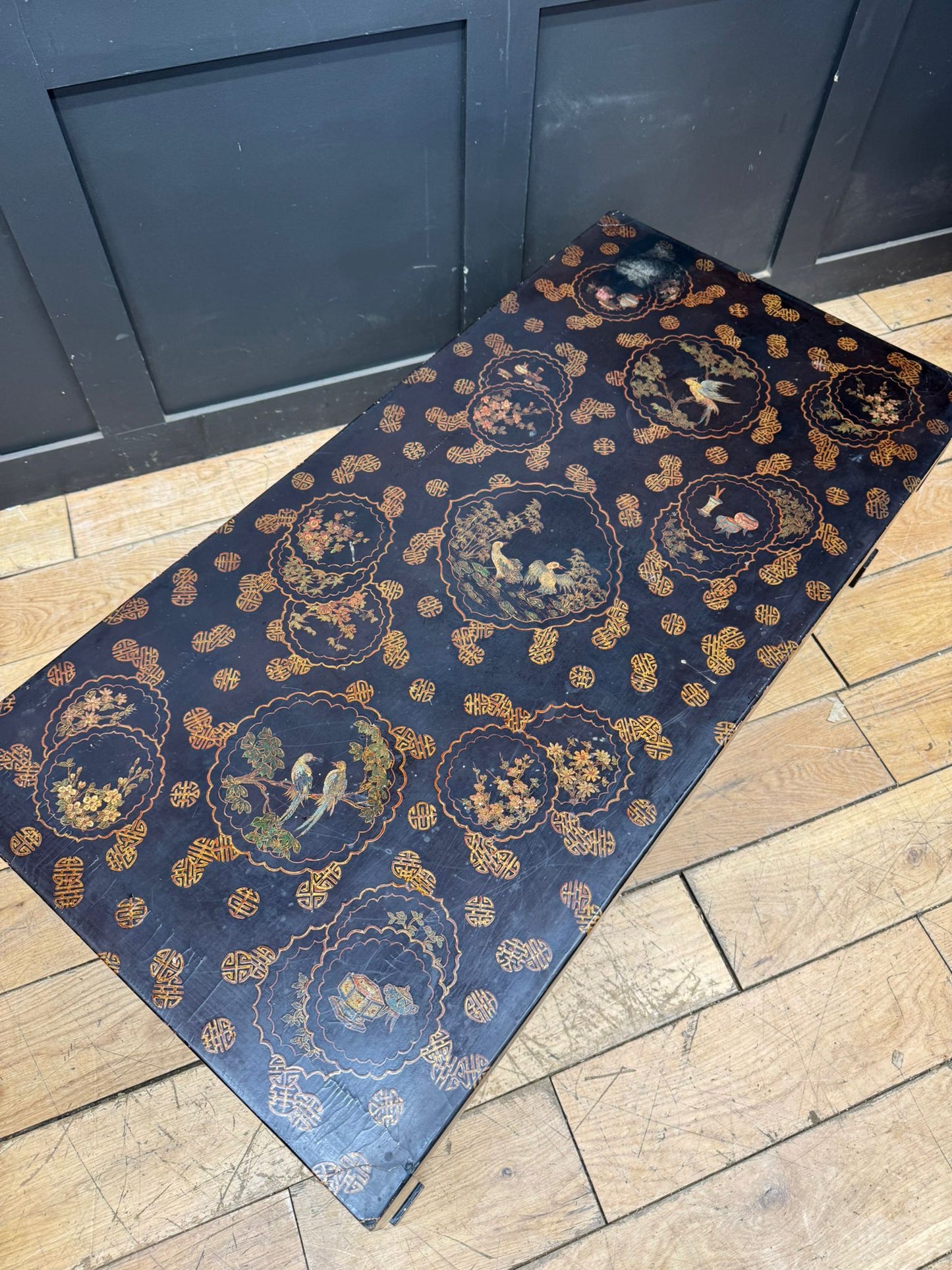 Chinese Black Lacquer Kang Coffee Table Low Oriental Table 110cm