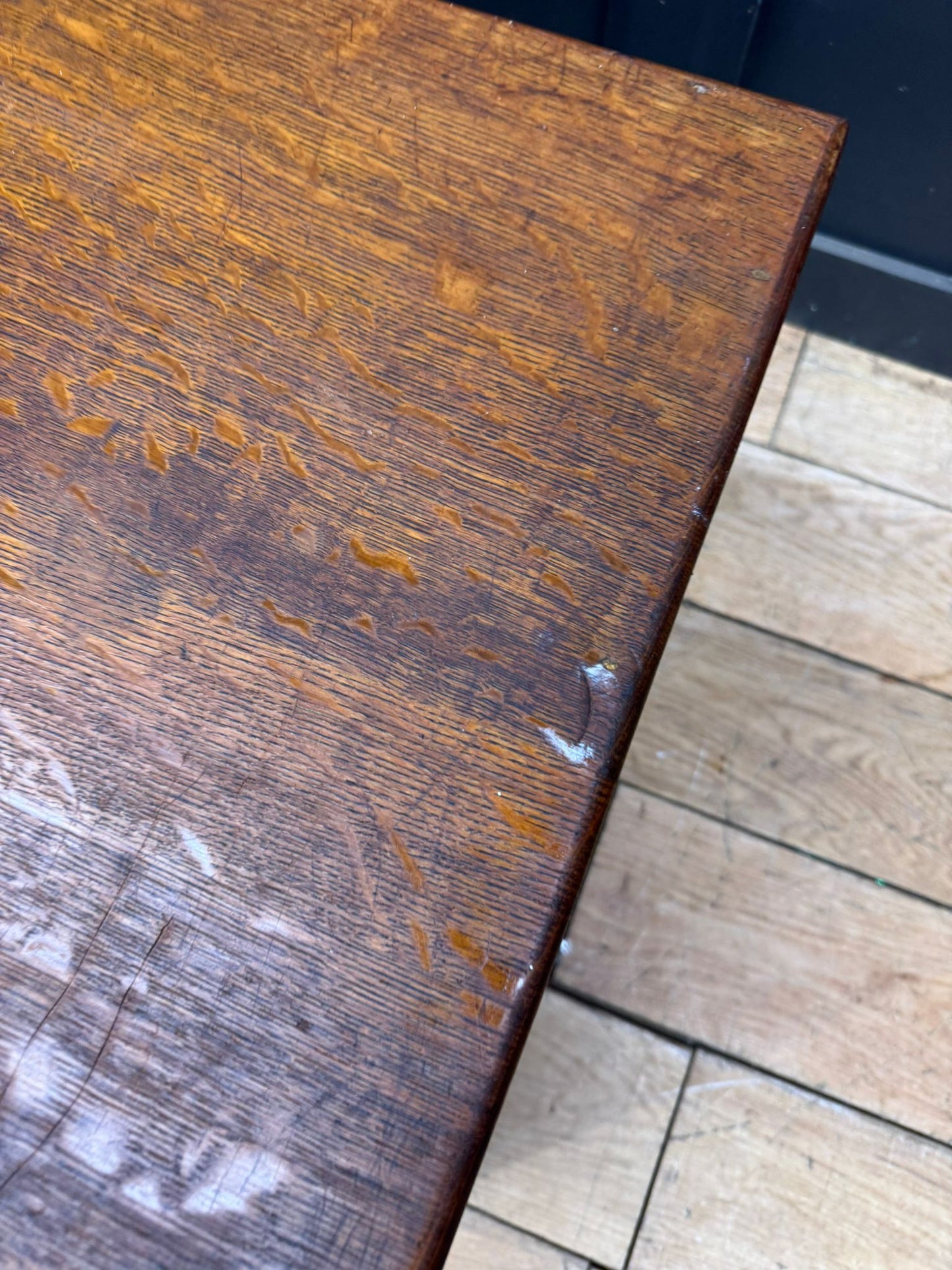 Antique Oak Box Trunk Chest Coffee Table Storage Brass Handles Campaign Style