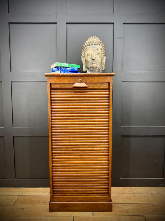 Antique Oak Tambour Fronted Stationery Filing Cabinet Cupboard Early 20th.C