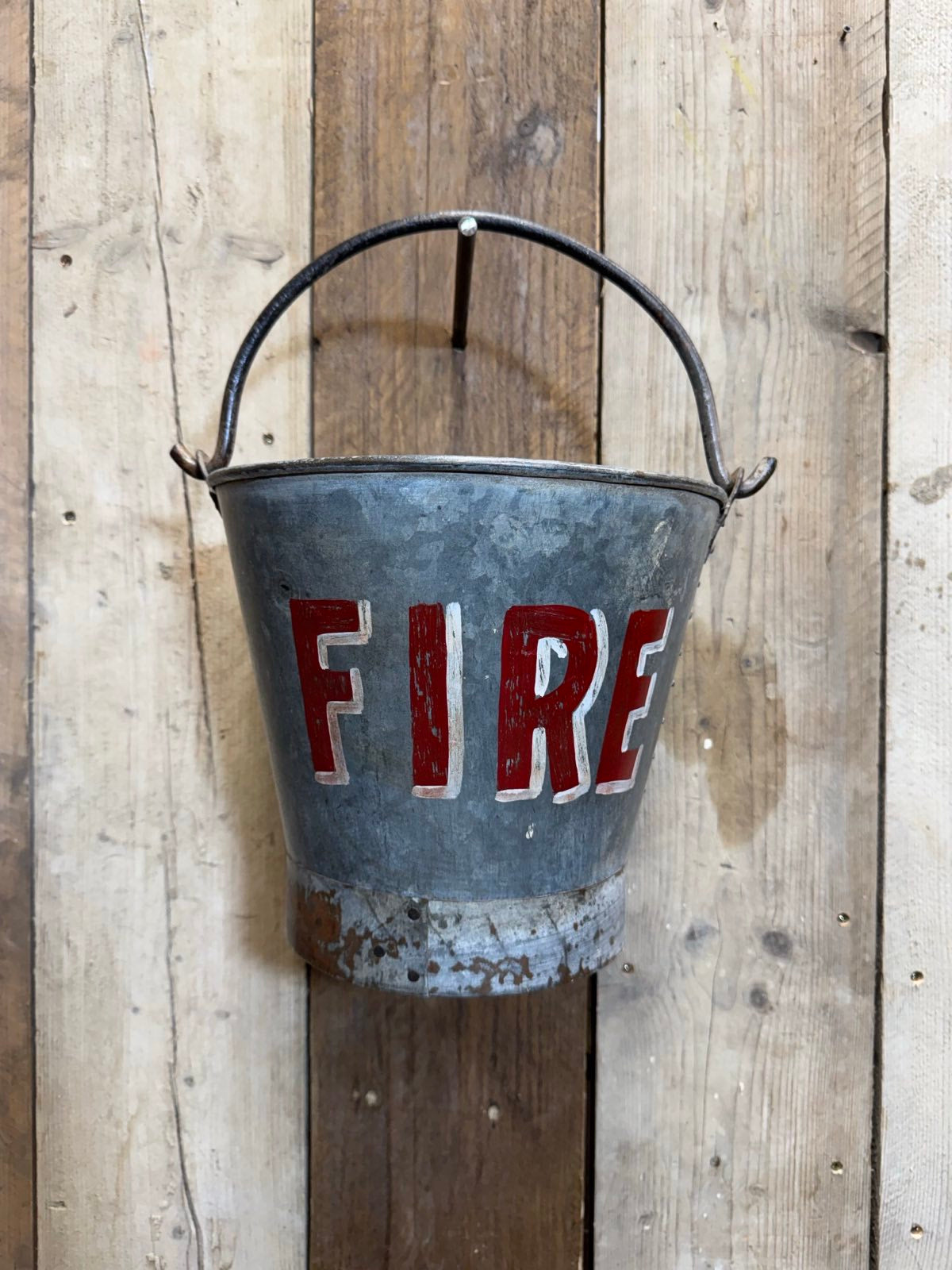 Vintage Galvanised Fire Bucket Log Basket / Plant Pot / Planter Pail Kindling EF