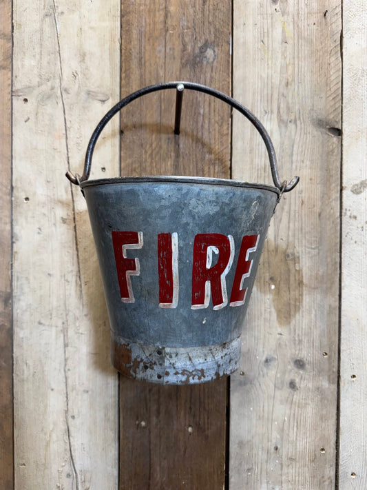 Vintage Galvanised Fire Bucket Log Basket / Plant Pot / Planter Pail Kindling EF