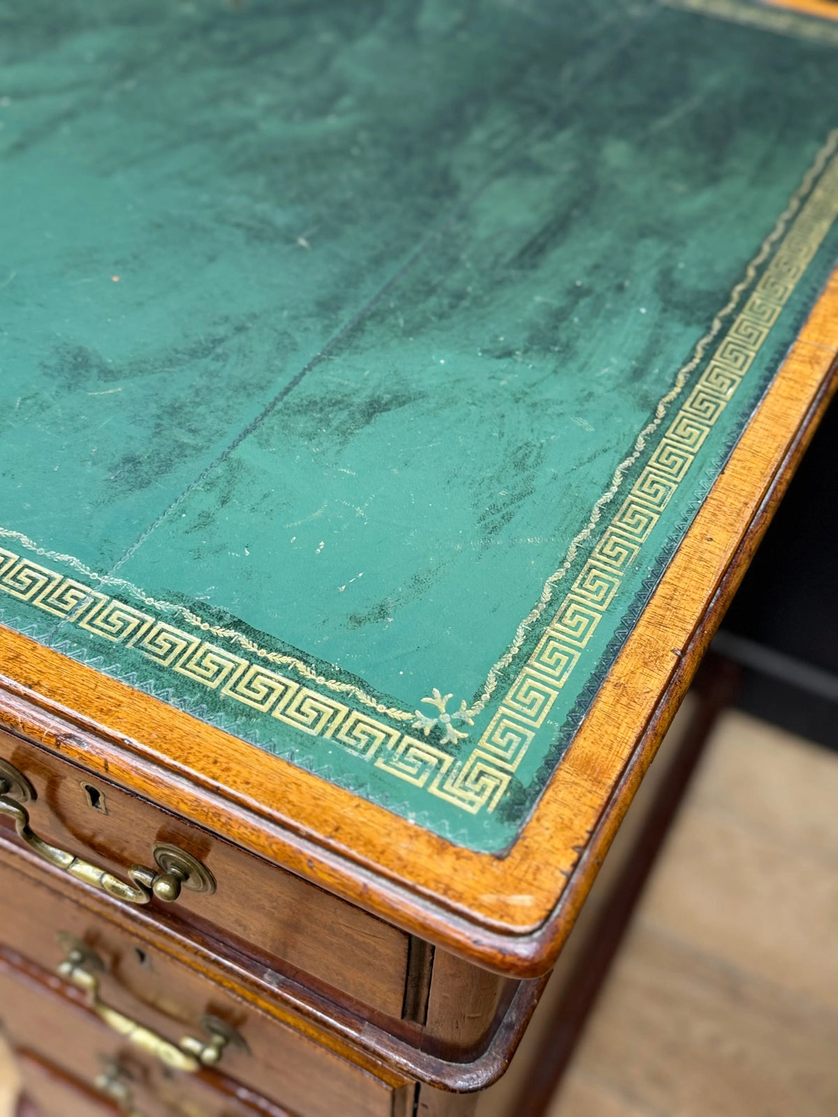 Antique Mahogany Twin Pedestal Writing Desk Green Leather Top Office Desk 19th.C