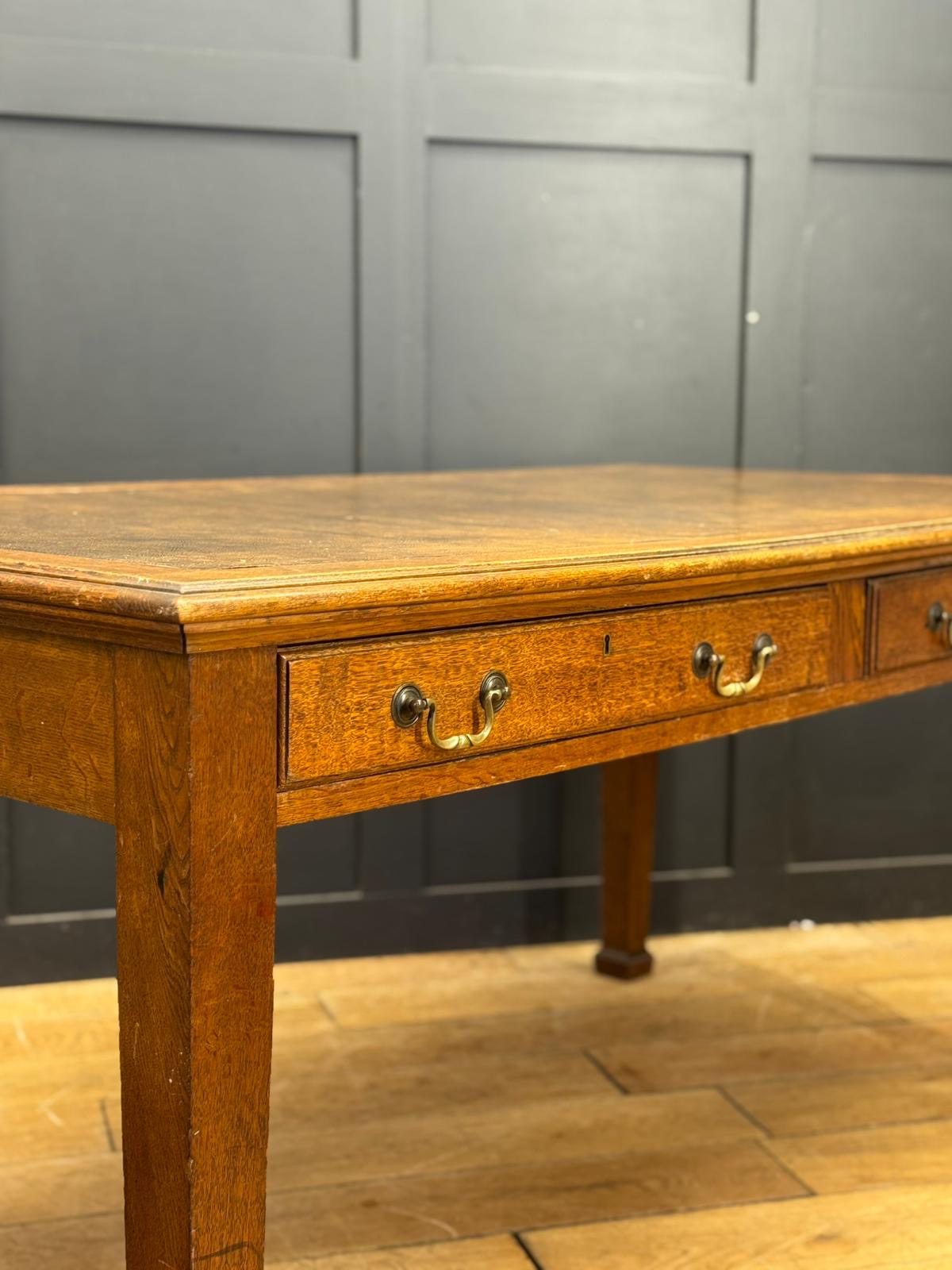 Antique Oak Leather Top Writing Desk /Console Table With Drawers