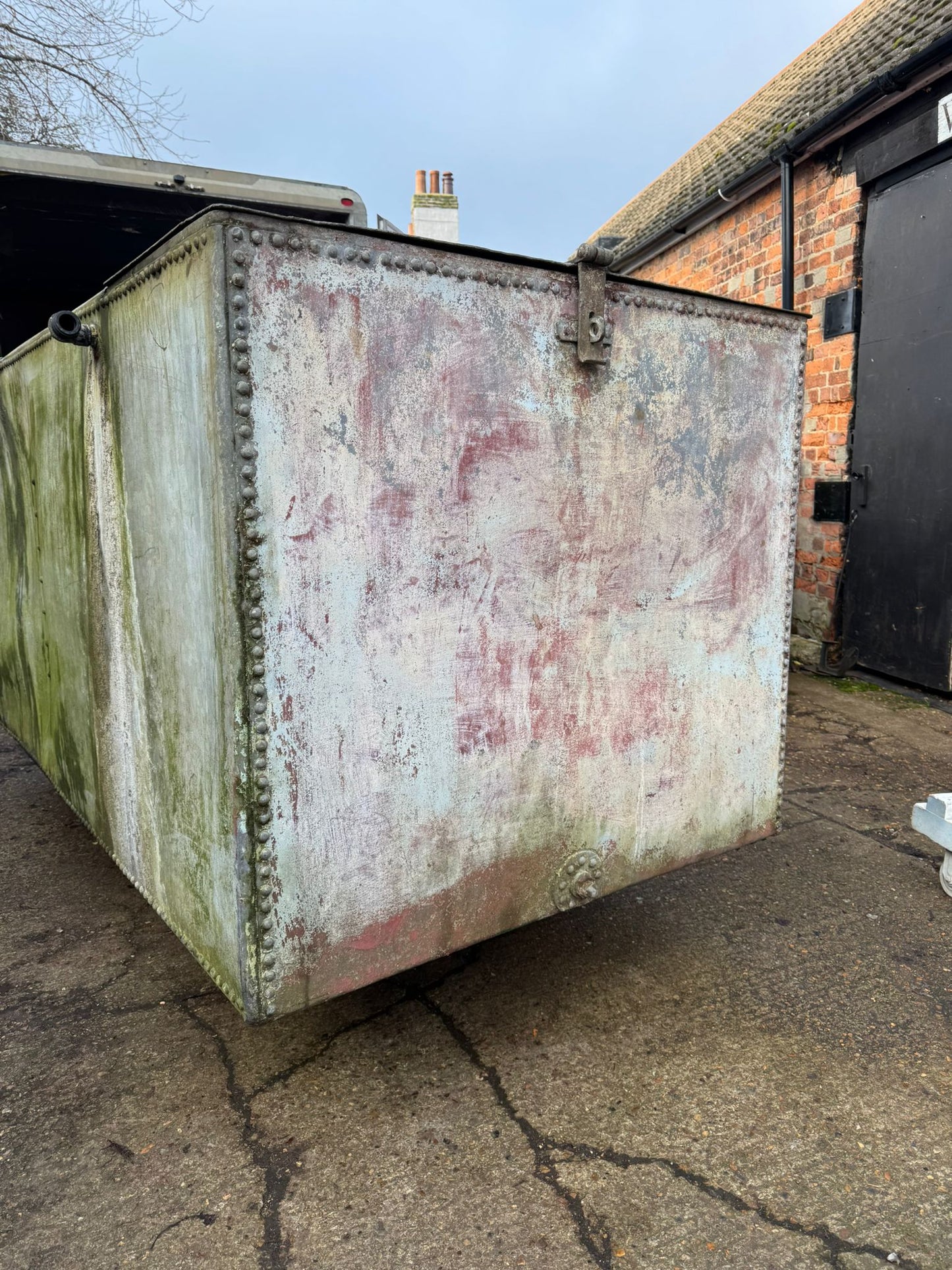 Very Large Riveted Galvanised Water Tank with Top Planter Pond Salvaged Reclaim
