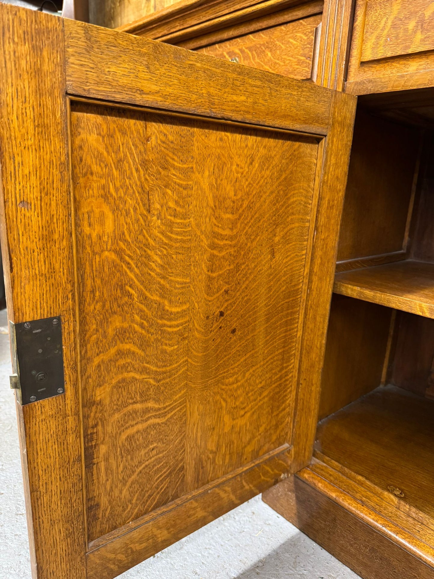 Victorian Solid Oak Breakfront Library Bookcase, TV Stand, Sideboard Display