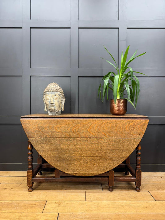 Antique Solid Oak Drop-Leaf Dining Table / Extending Table / Antique Sideboard