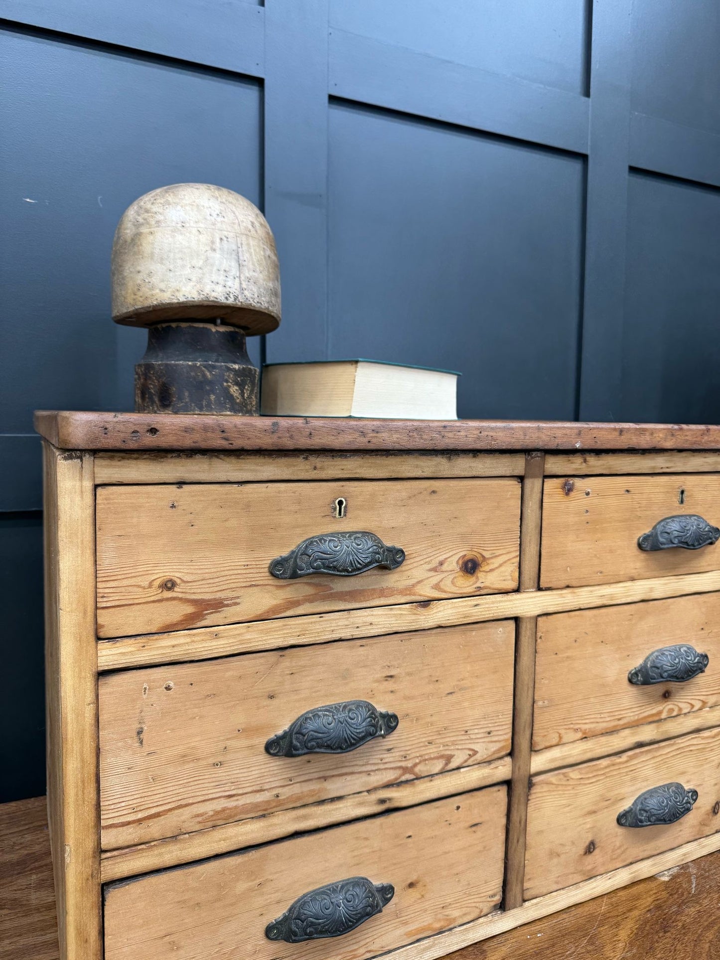 Antique Pine Table Top Chest Of Drawers /Factory Craft Jewellery Sewing Storage