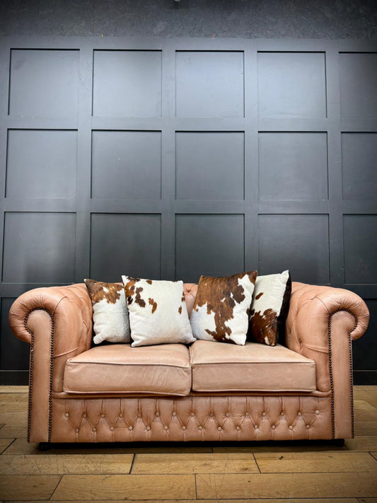 Vintage Two Seater Tan Leather Chesterfield Sofa Couch Settee