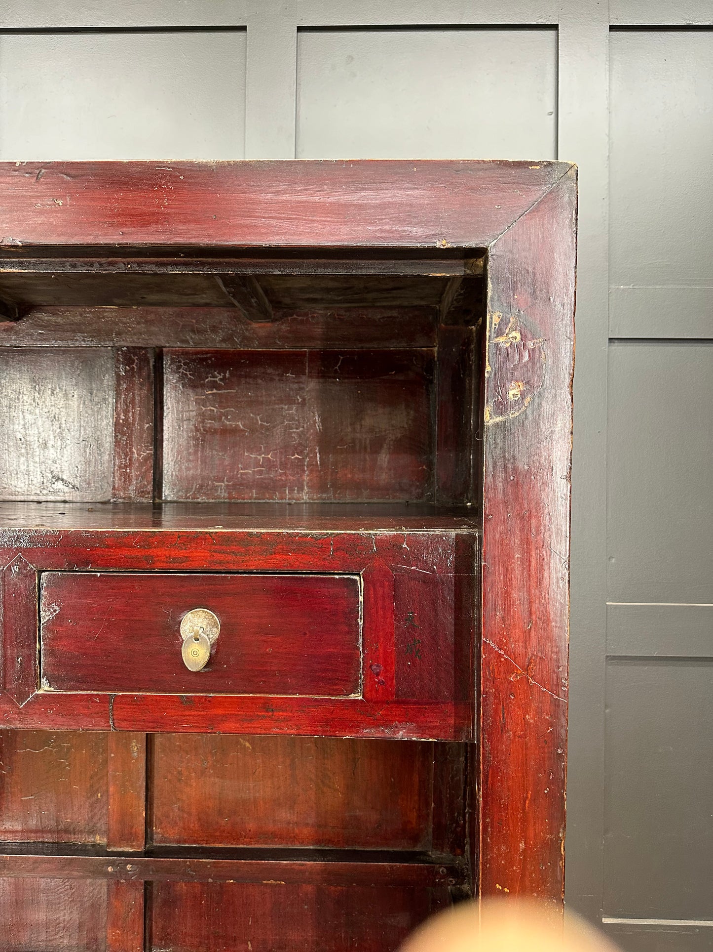 Antique Chinese Open Cabinet - Antique Display - Red Wedding Cabinet - Bookcase