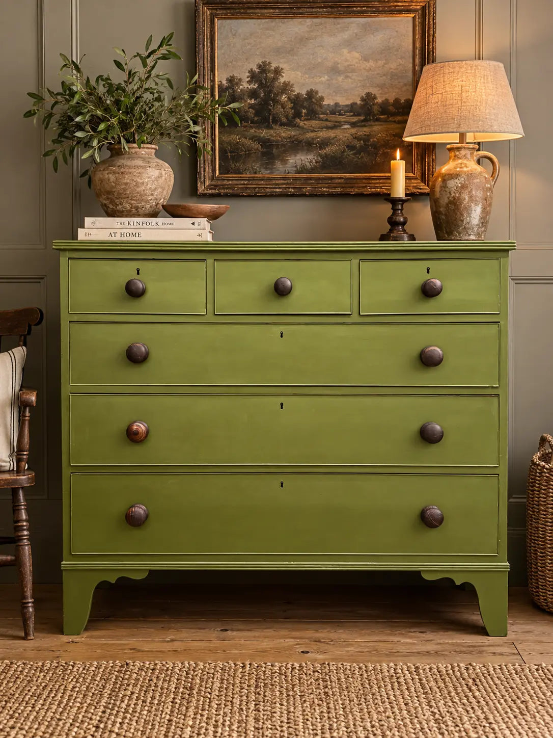 Antique Chest of Drawers Large Vintage Bedroom Storage Green Painted  Drawers