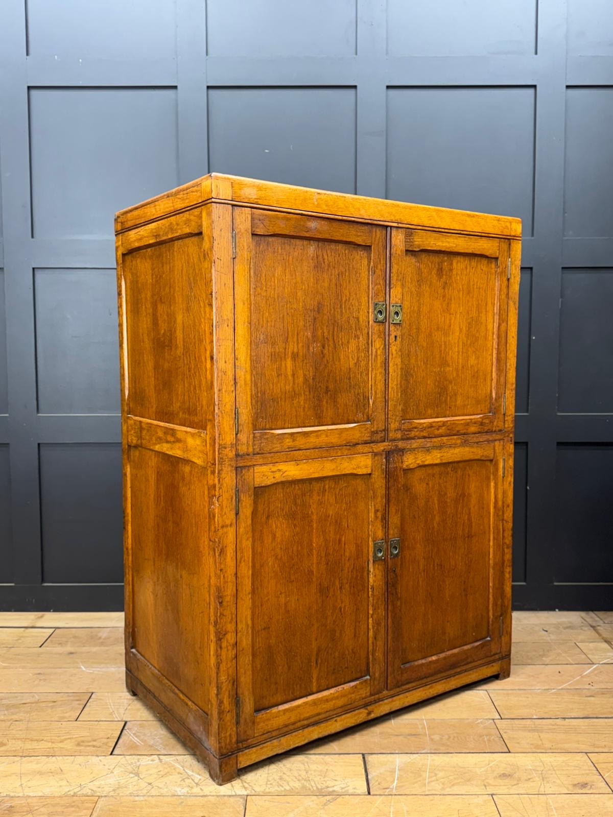 Antique Oak School Cupboard / Four Door Storage Cabinet / Science Art Cupboard