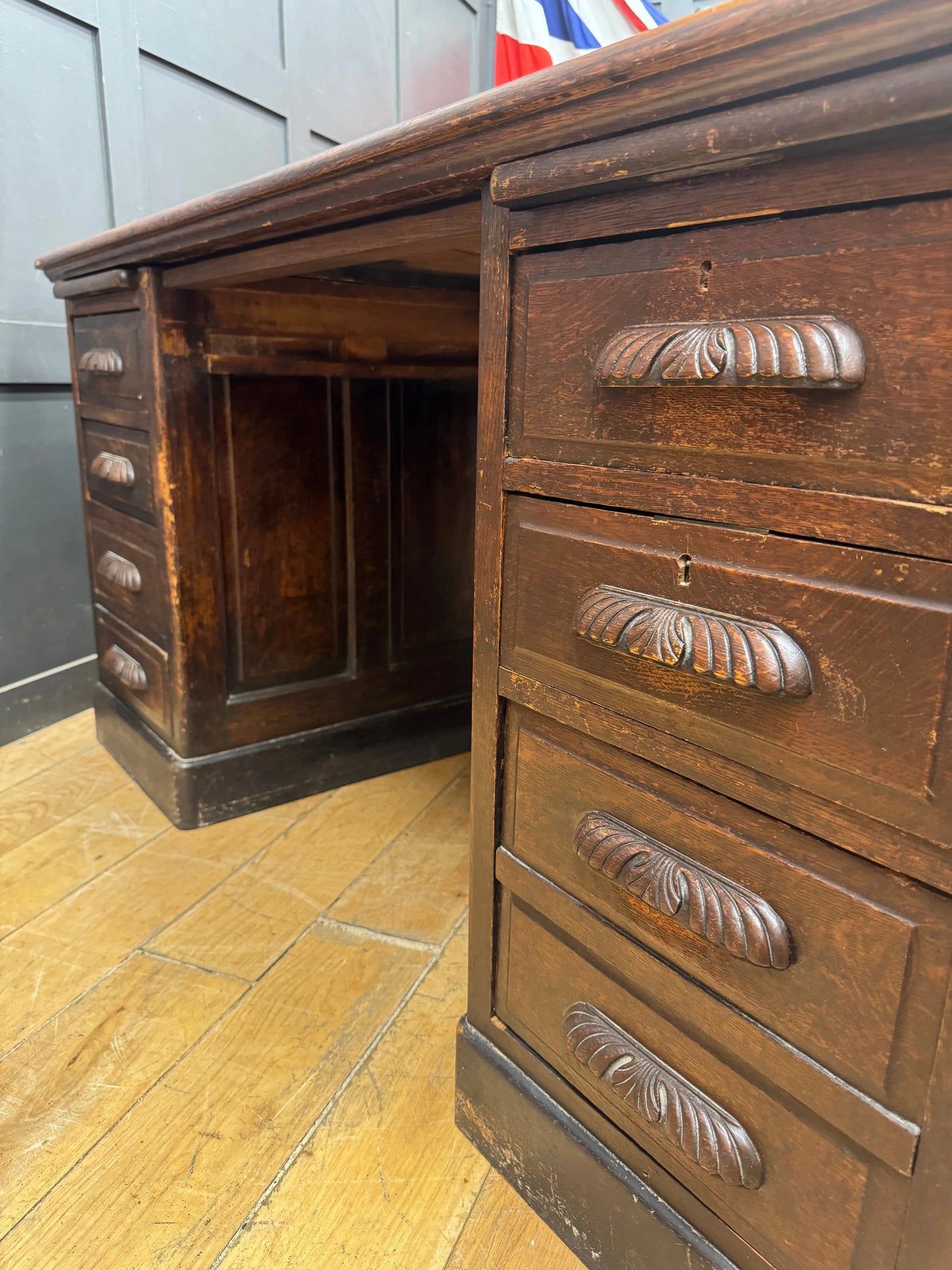 Antique Oak Partners Desk Large Double Sided Pedestal Desk Station Masters