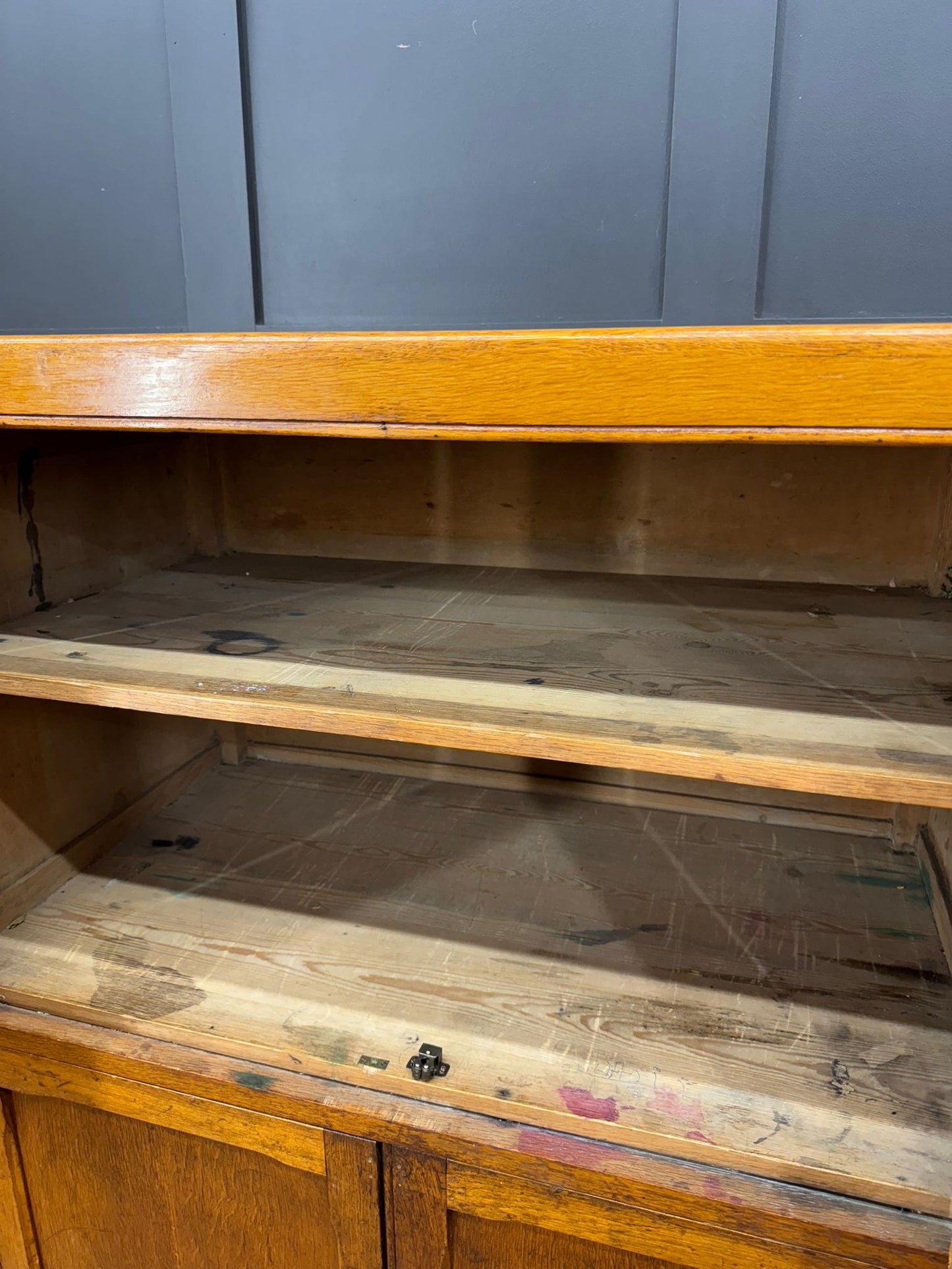 Antique Oak School Cupboard / Four Door Storage Cabinet / Science Art Cupboard