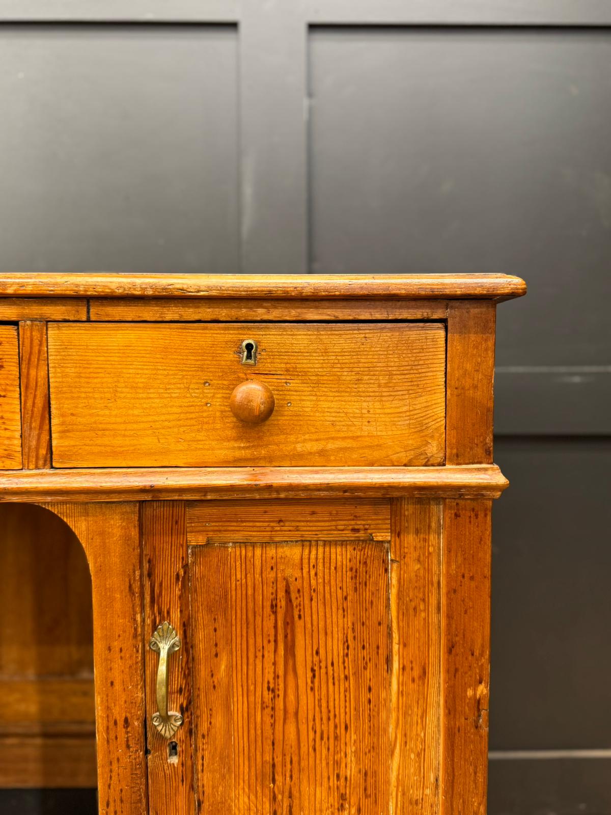 Antique Pine Pedestal Desk Dressing Table with Cupboards & Drawers