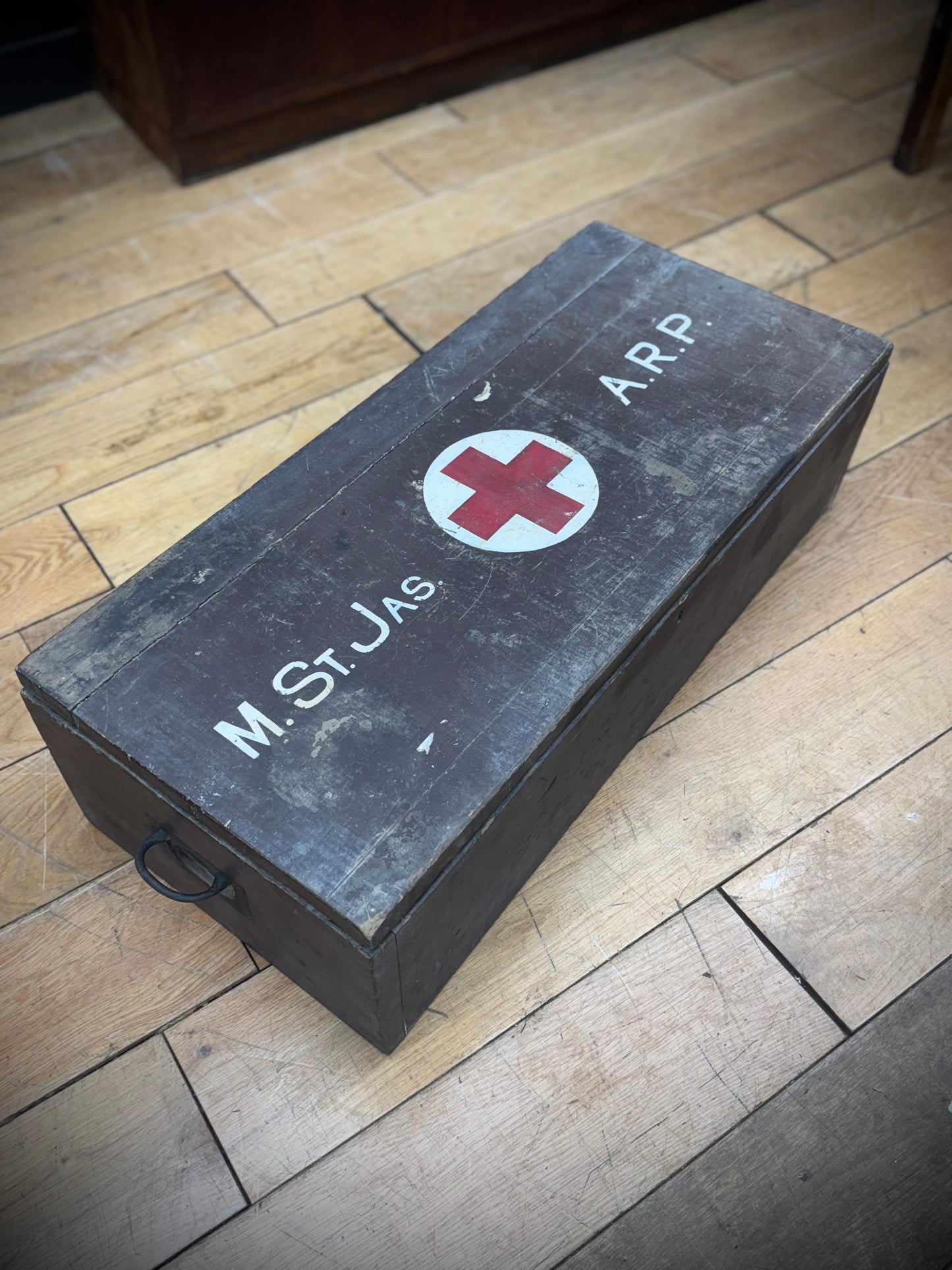 WWII ARP First Aid Box. Civil Defence Medical Case. Vintage Red Cross Wooden Storage Box. Wartime Memorabilia. Militaria Collectible UK