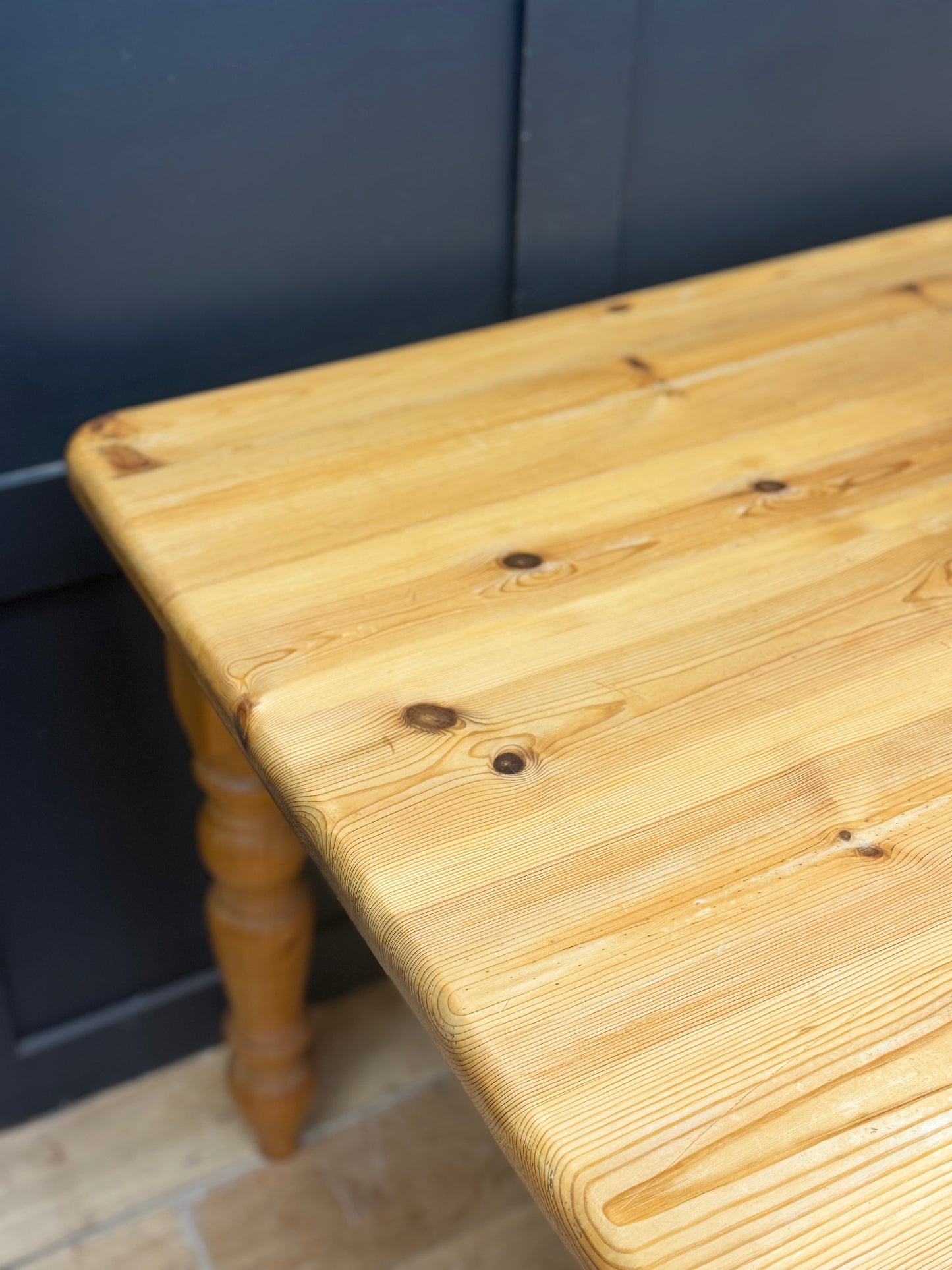 Large Vintage Solid Pine Farmhouse Dining Kitchen Table Turned Legs 183cm Rustic