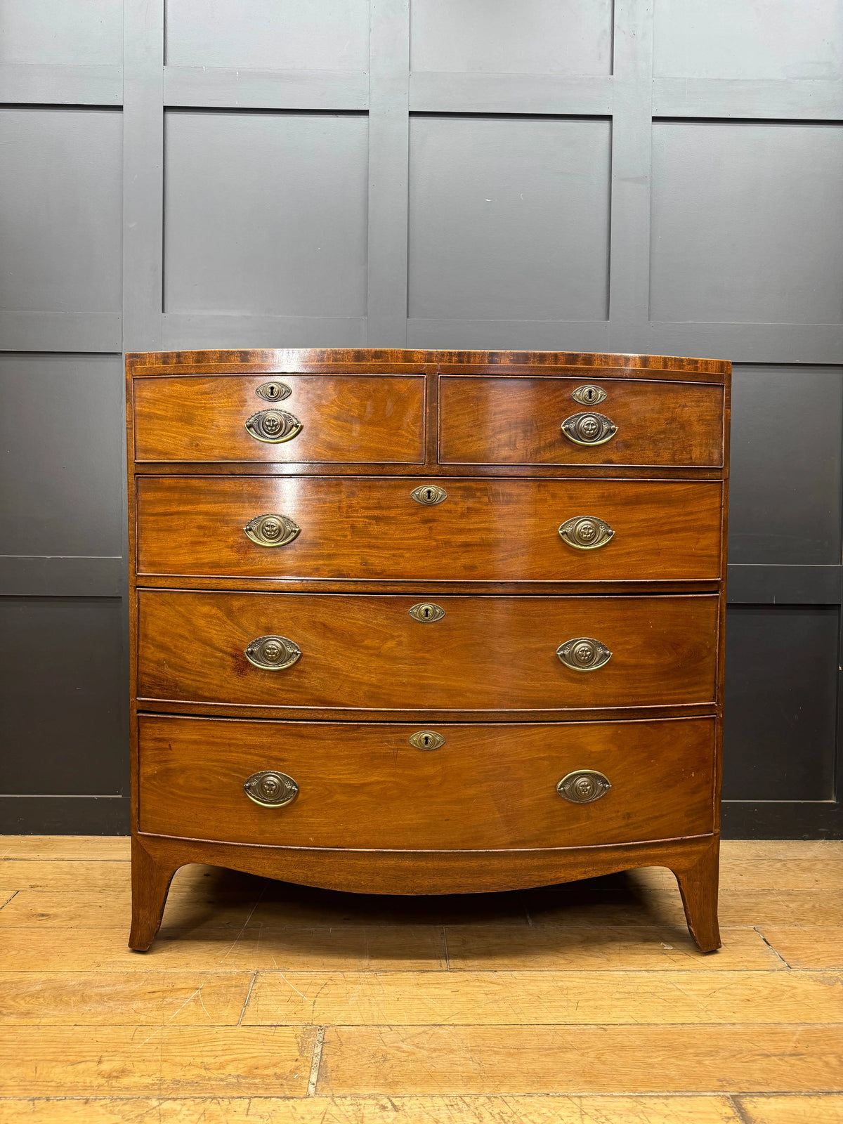 Antique Regency Mahogany Bow Front Chest Drawers Georgian Inlaid Bedroom
