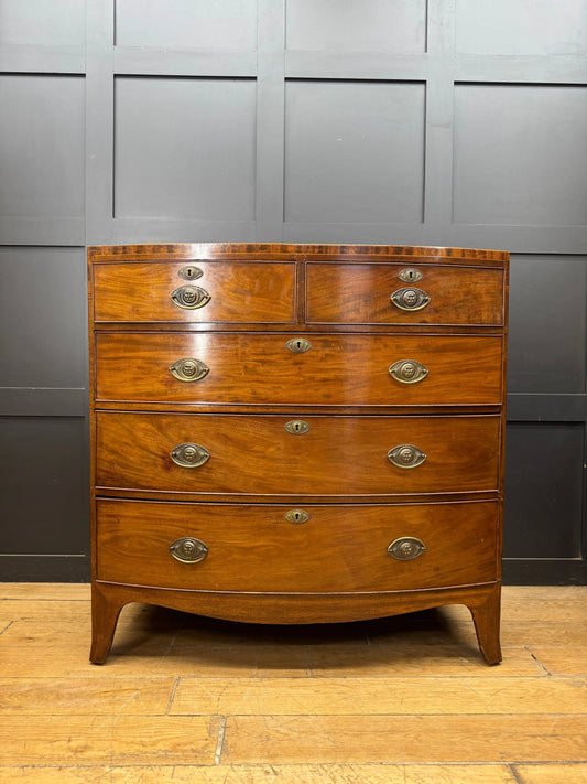 Antique Regency Mahogany Bow Front Chest Drawers Georgian Inlaid Bedroom