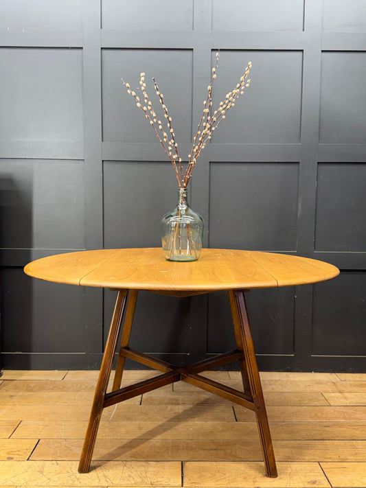 Ercol Elm Drop Leaf Dining Table  / Vintage Retro Extending Round Kitchen Table