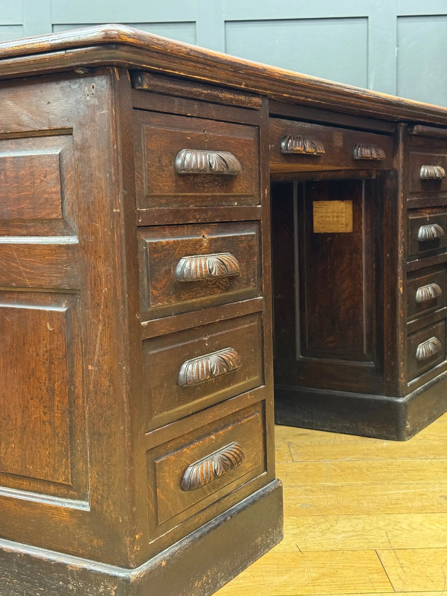 Antique Oak Partners Desk Large Double Sided Pedestal Desk Station Masters
