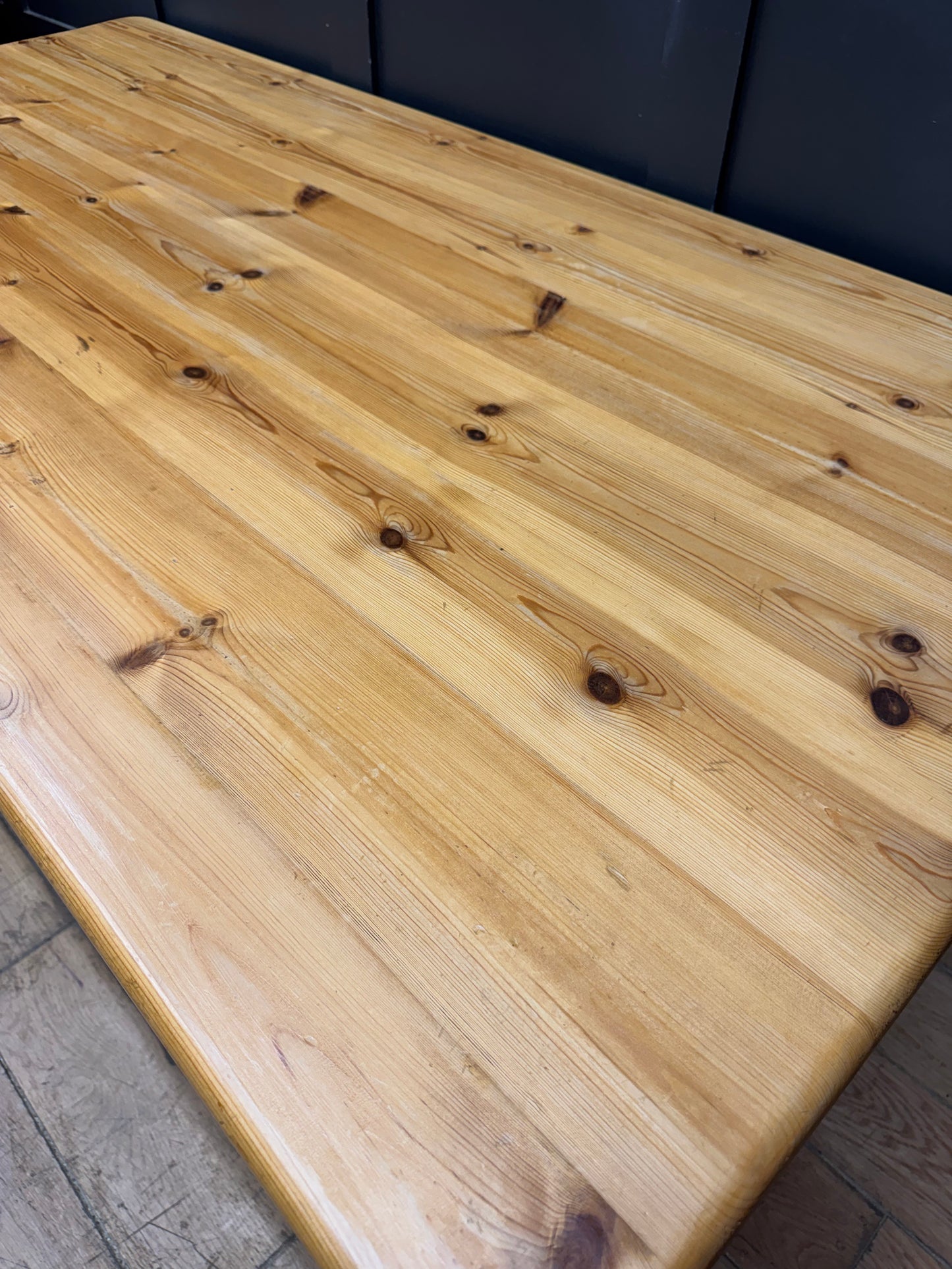 Large Vintage Solid Pine Farmhouse Dining Kitchen Table Turned Legs 183cm Rustic