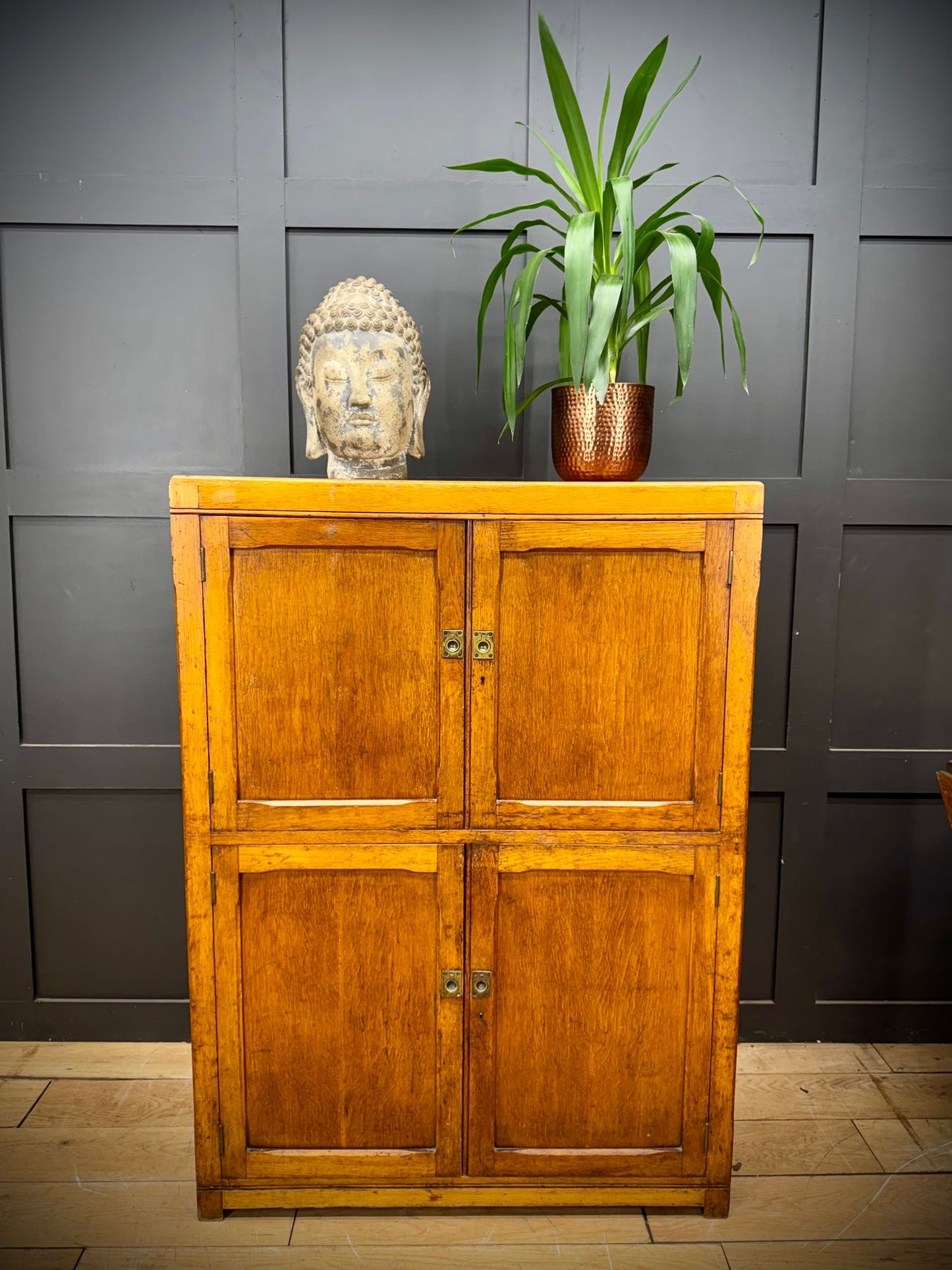 Antique Oak School Cupboard / Four Door Storage Cabinet / Science Art Cupboard