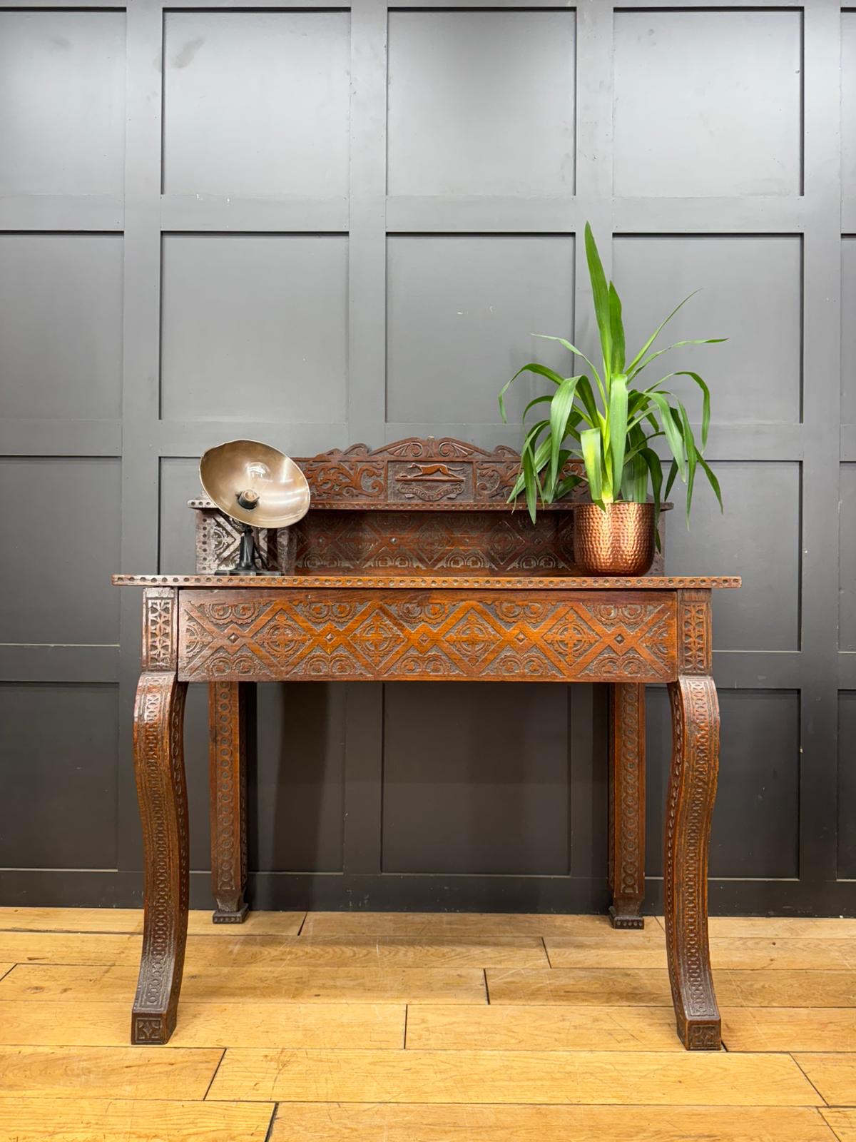 Antique Anglo-Indian Carved Oak Hall Table / Antique Console Side Table