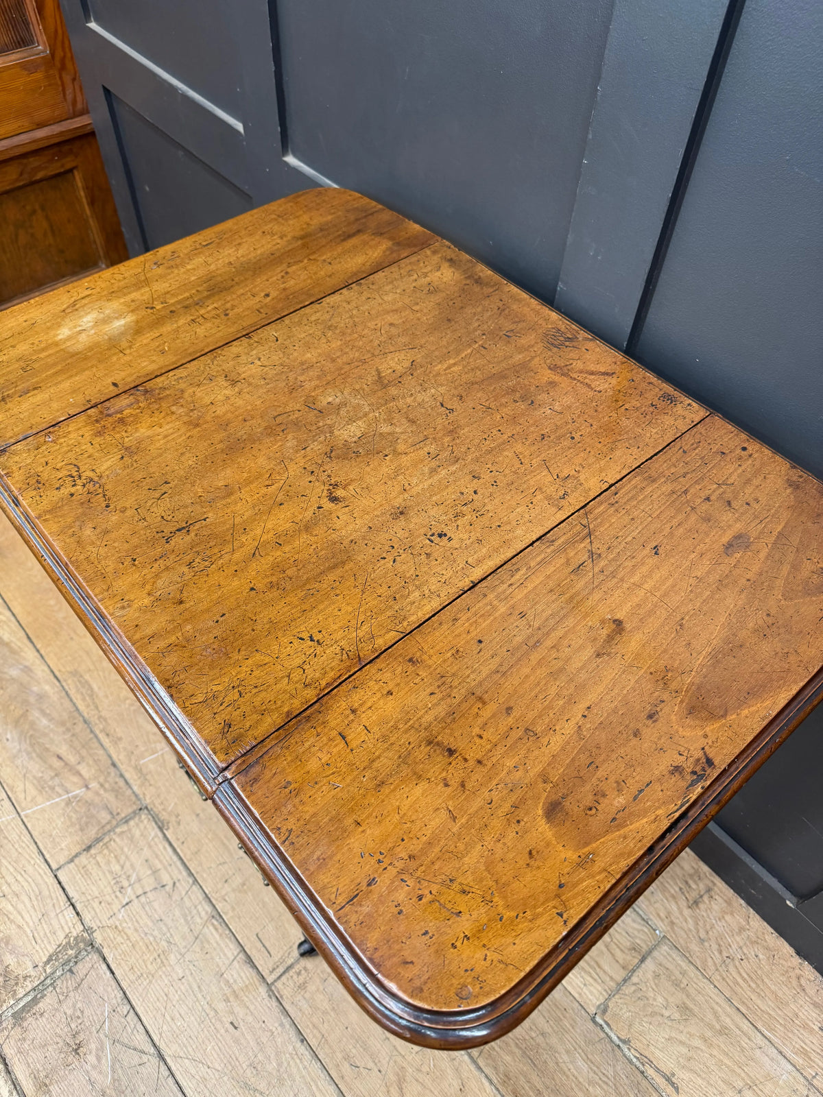 Regency Mahogany and Walnut Drop Leaf Side Lamp Table with Three Drawers