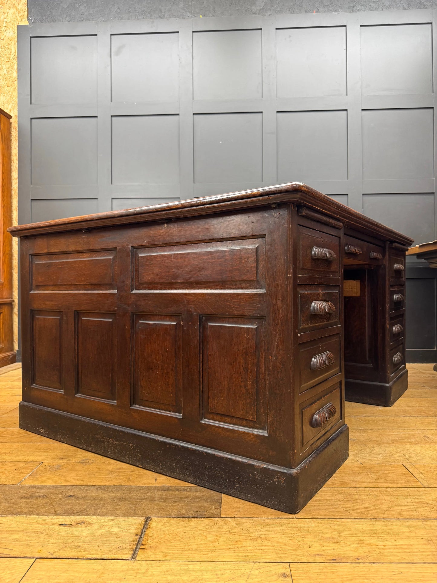 Antique Oak Partners Desk Large Double Sided Pedestal Desk Station Masters
