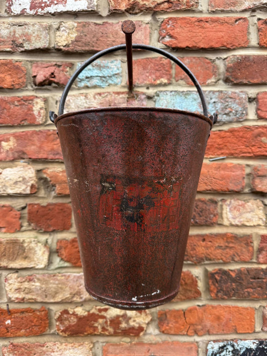 Vintage Galvanised Hanging Fire Bucket Basket / Plant Pot / Planter Pail B