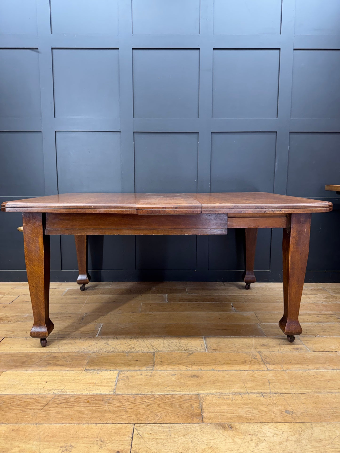 Antique Edwardian Oak Wind Out Extending Dining Kitchen Table