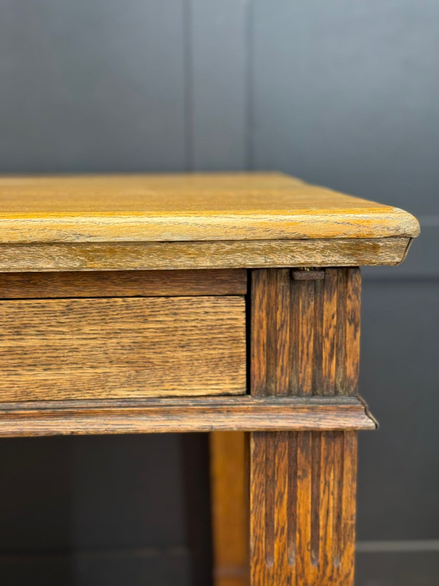 Antique Large Solid Oak Desk Writing / Library Table 2 Drawers Office Furniture