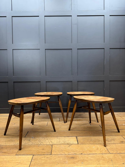Set of 4 Ercol Elm Stools Converted Chairs Mid Century Retro Seating. Reworked