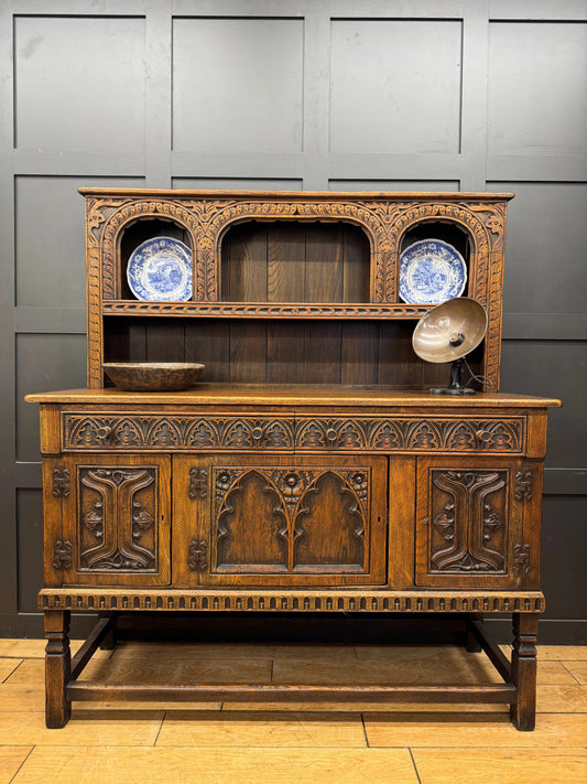 Vintage Carved Oak Dresser Sideboard Cabinet / Welsh Dresser Kitchen RUSTIC WAREHOUSE NORFOLK