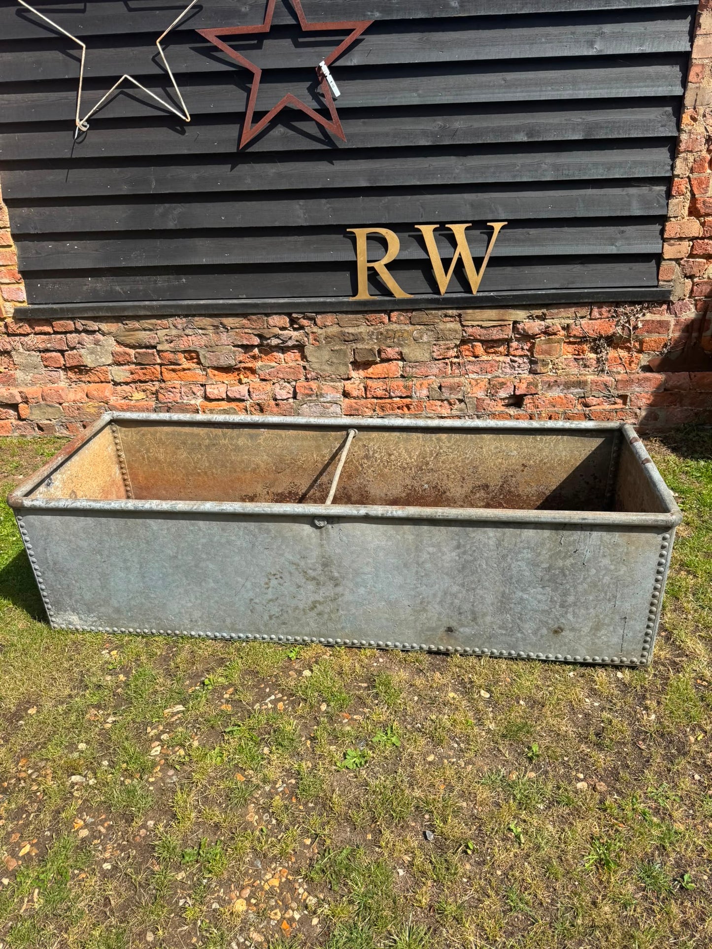 Large Antique Riveted Galvanised Water Trough Garden Planter 184cm (T4