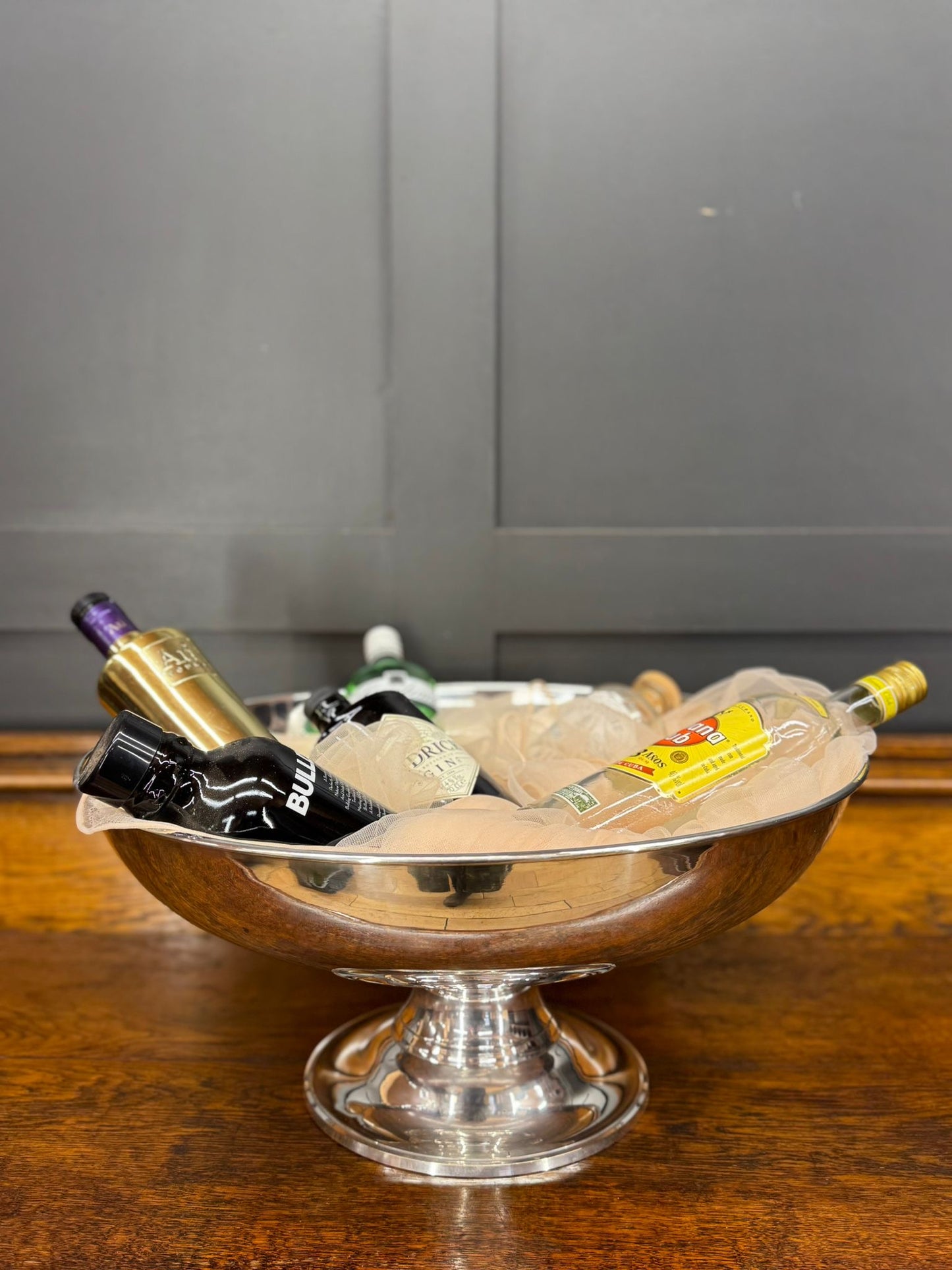 Large Polished Metal Punch Bowl on Pedestal – Barware / Party Decor