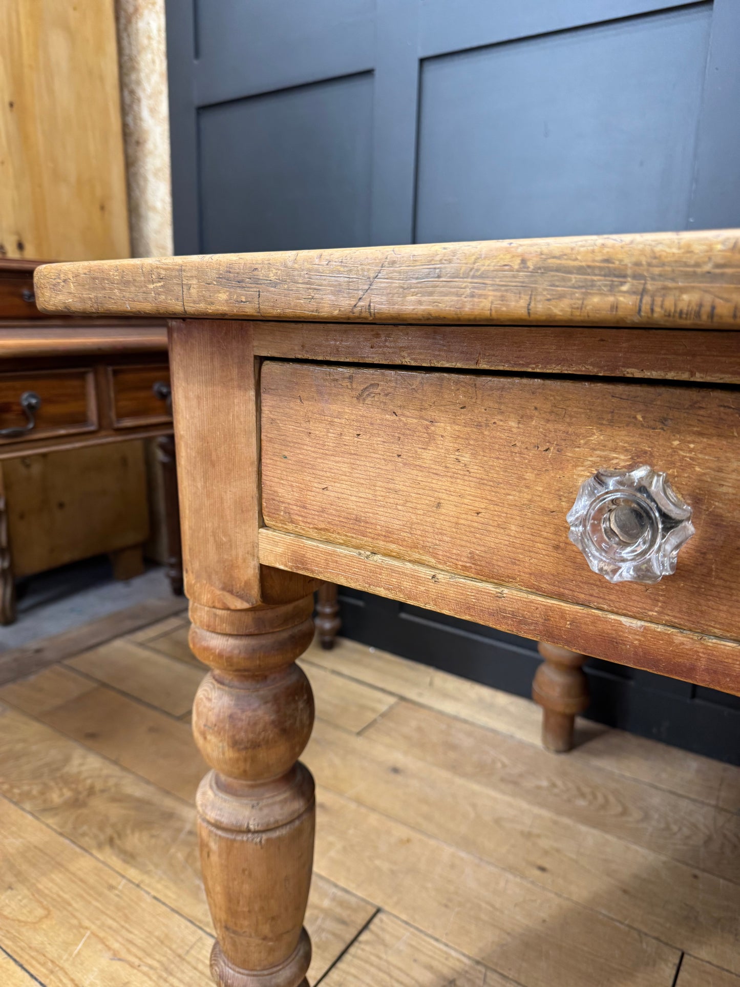 Antique Pine Dining Table / Victorian Kitchen Work Table / Rustic Farmhouse Desk