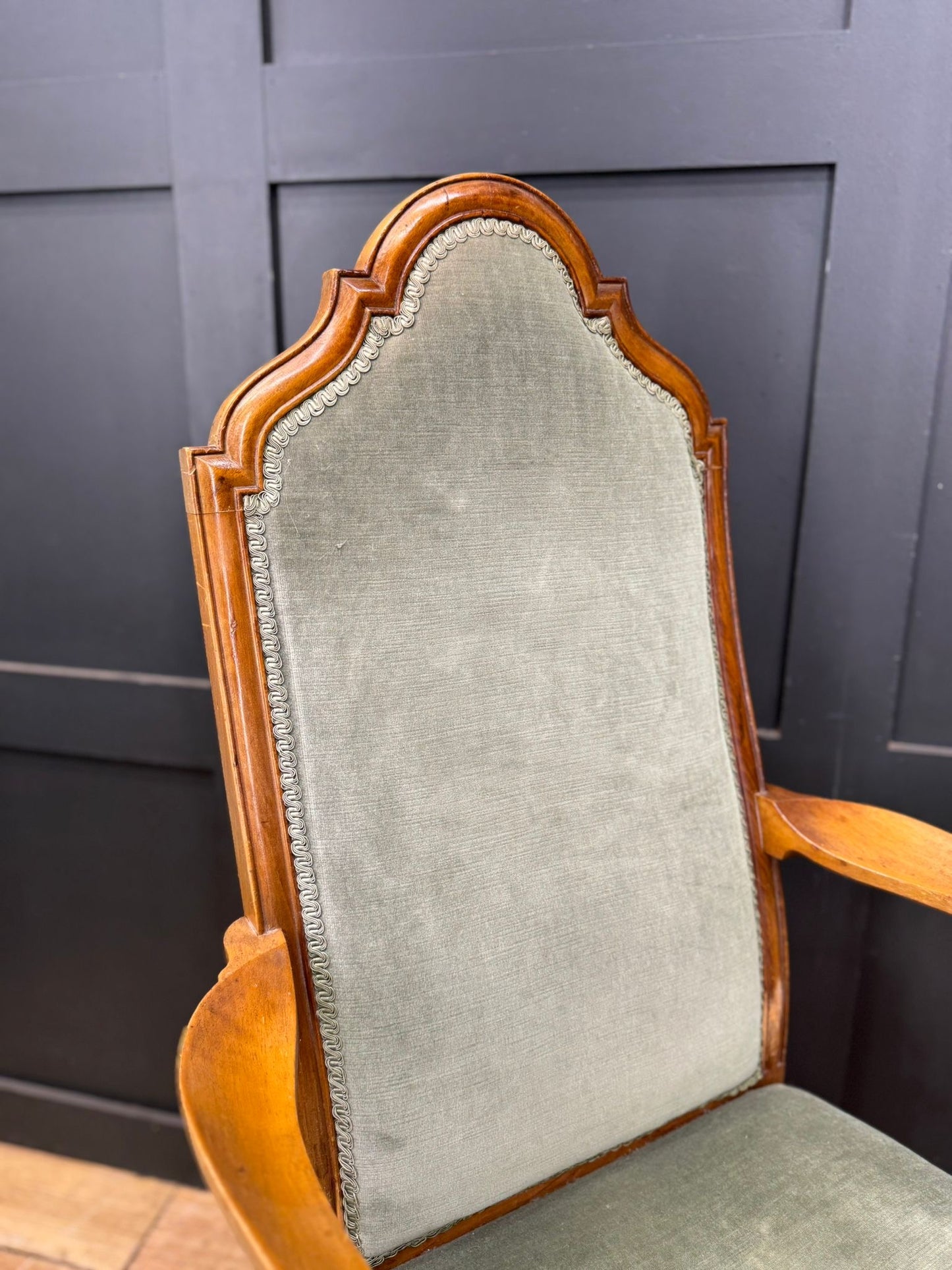 Carved Walnut Armchair | Claw & Ball Feet | Vintage Green Velvet Upholstery