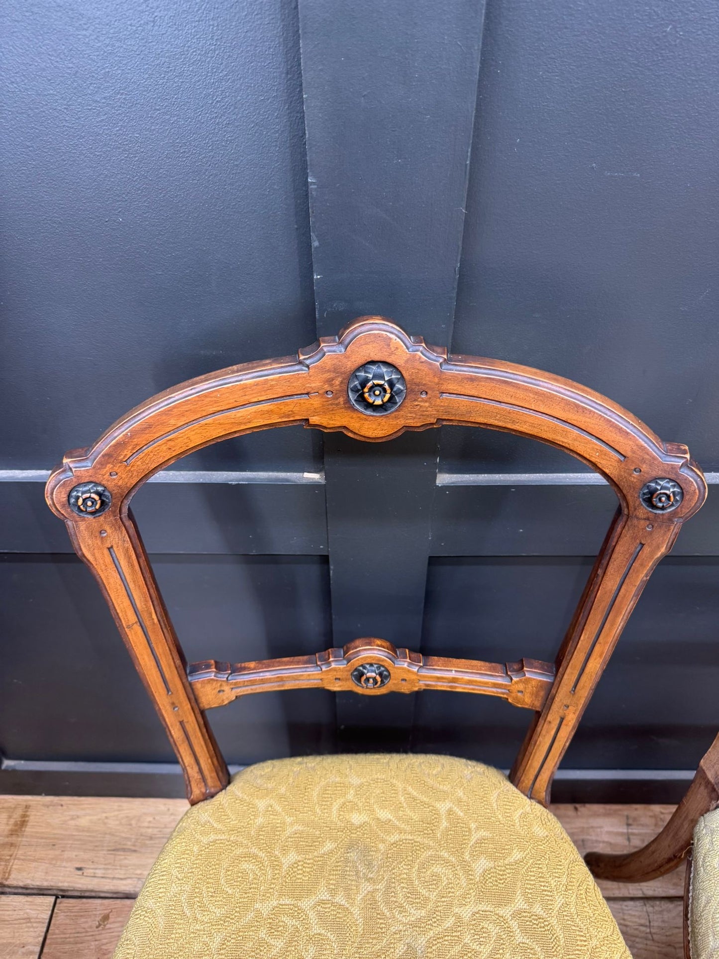 Set of Late Victorian Upholstered Dining Chairs / Walnut Kitchen Chairs