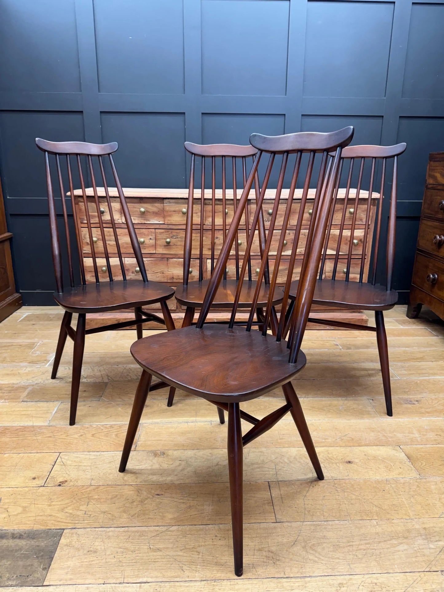 Vintage Ercol Goldsmith 369 Dining Kitchen Chairs Set of 4 Elm Beech Windsor RUSTIC WAREHOUSE NORFOLK