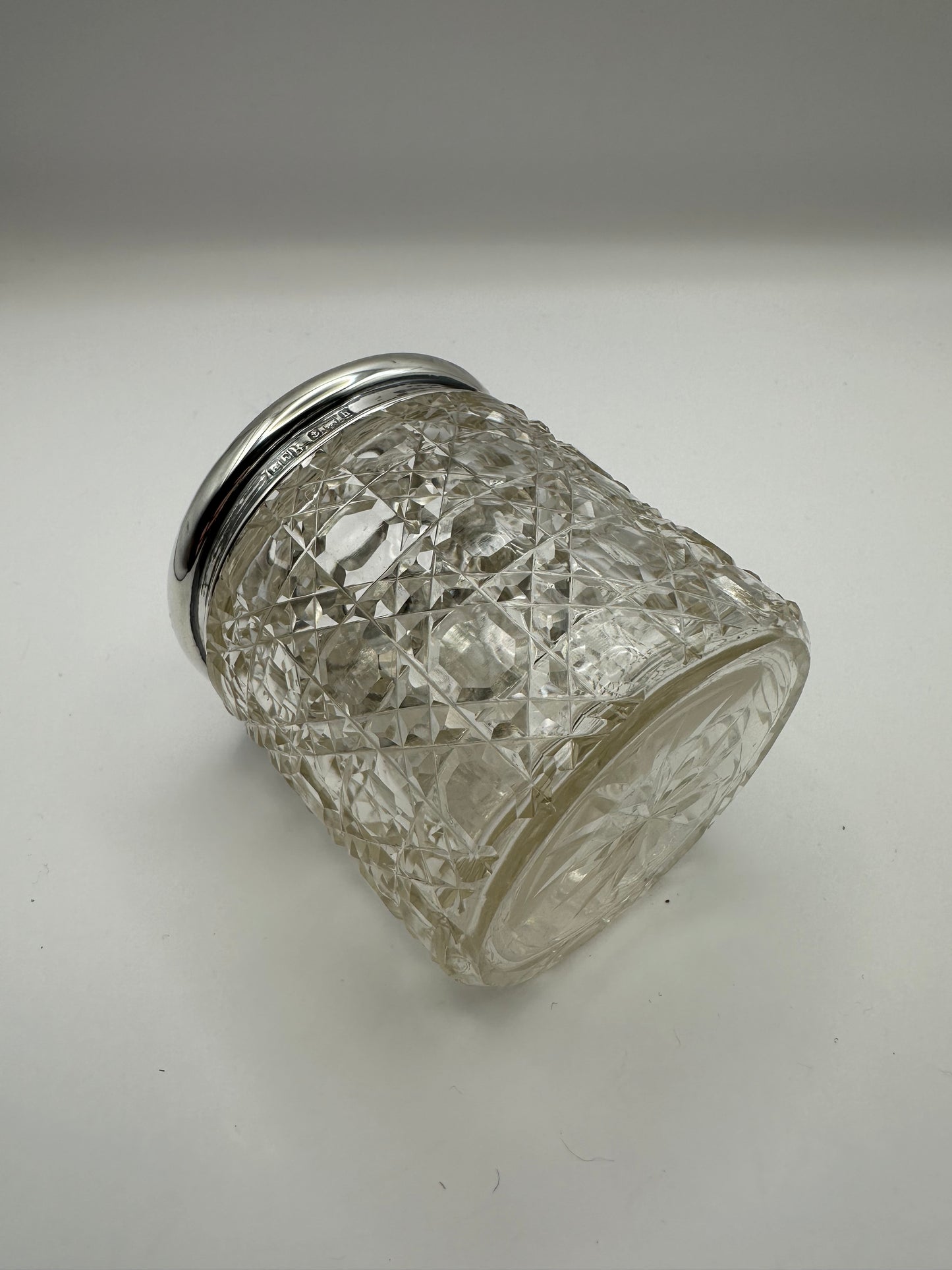 Antique Solid Sterling Silver Topped Cut Glass Pot  / Dressing Table Pot