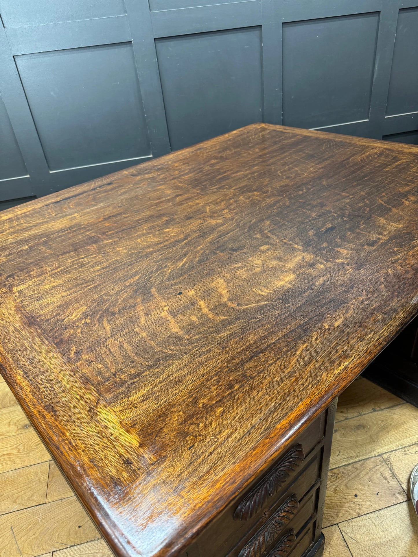 Antique Oak Partners Desk Large Double Sided Pedestal Desk Station Masters