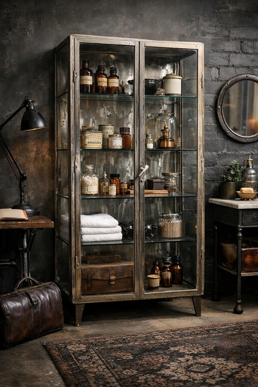 Industrial Medical Display Double Cabinet – Shop Display / Apothecary Bathroom