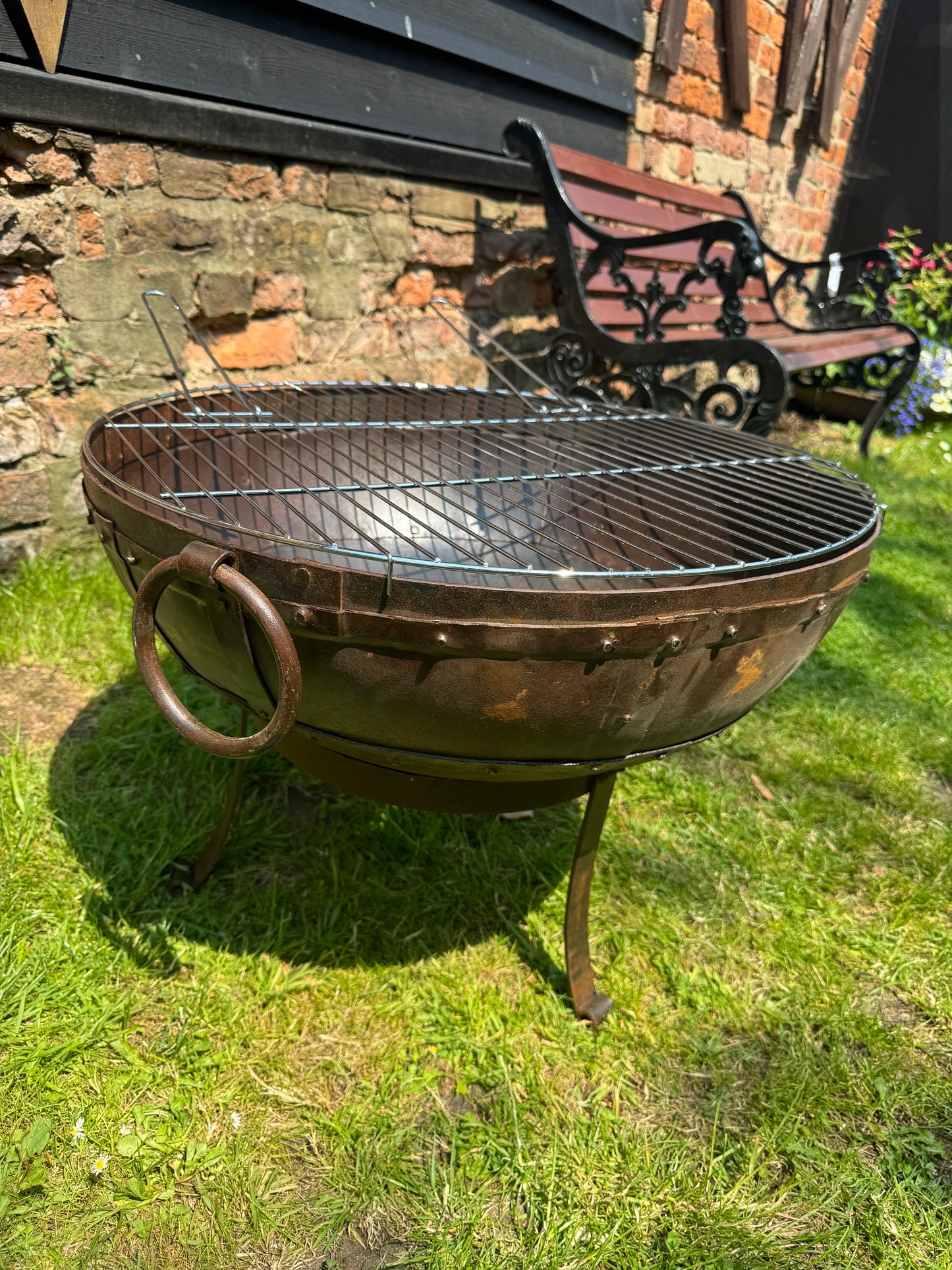 Rustic Kadai Fire Bowl Pit BBQ / Camping Cooking Pot / Patio Fire Pit