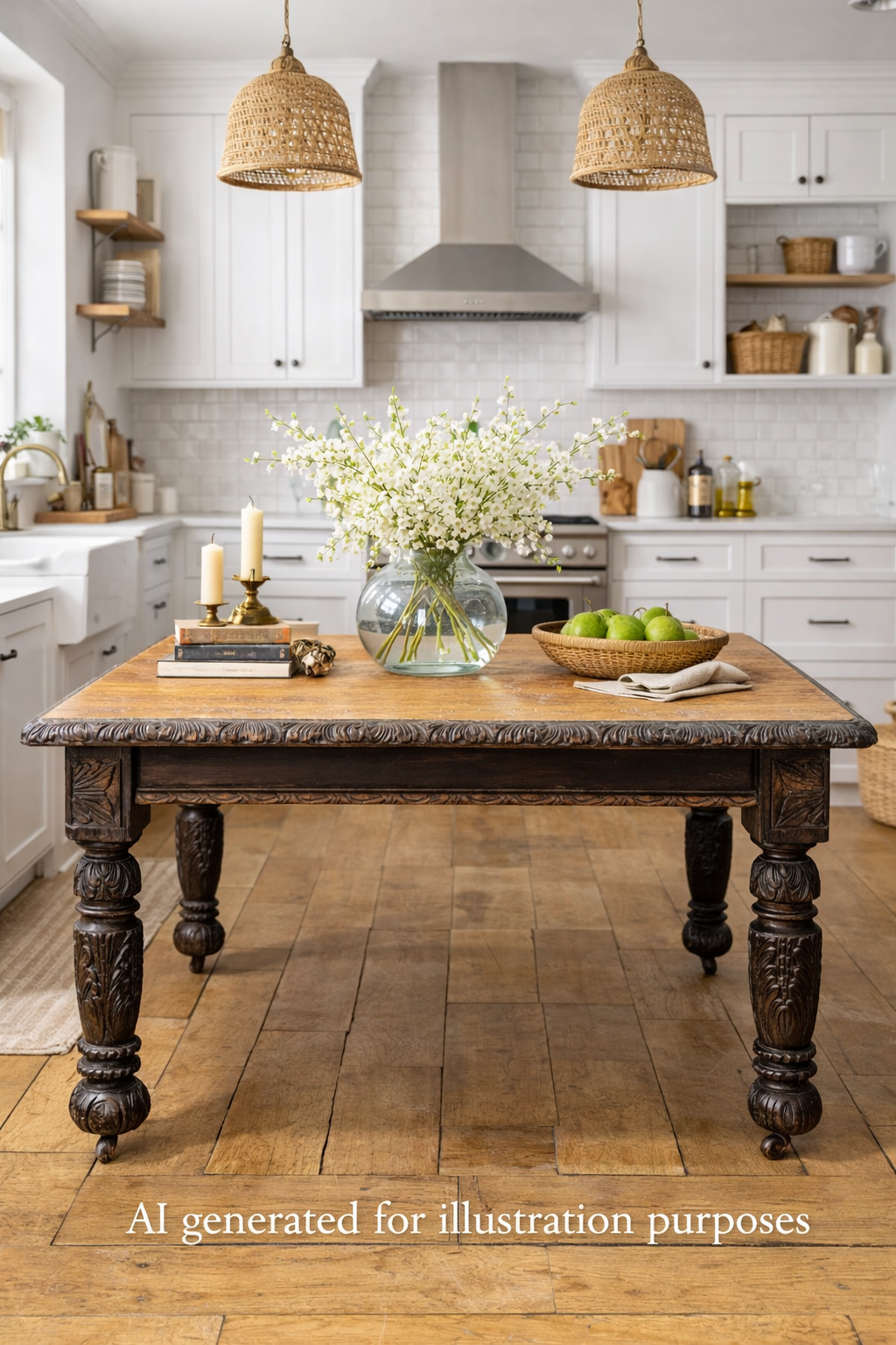 Antique Carved Oak Dining Kitchen farmhouse Table / Victorian