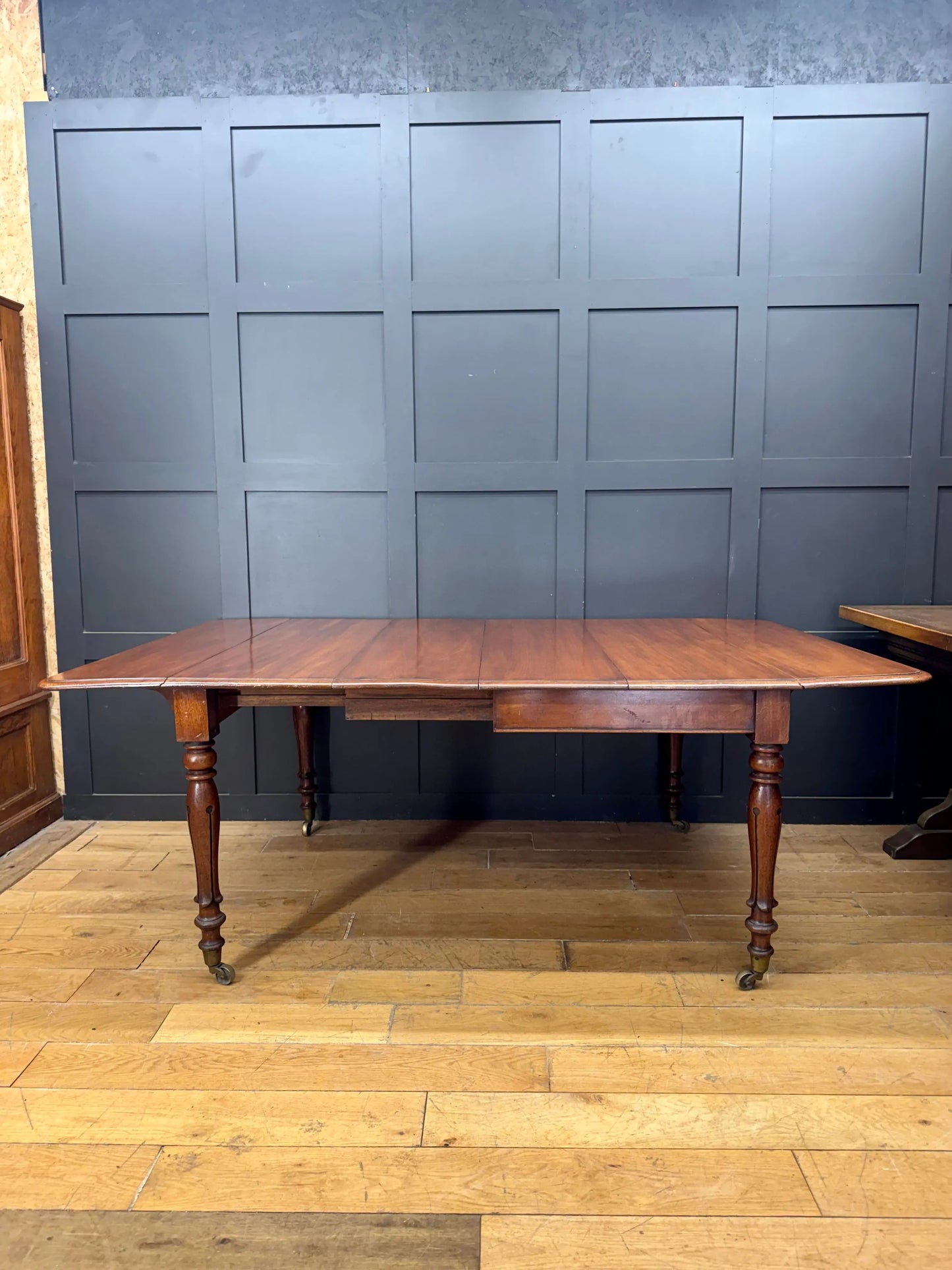 Antique Victorian Mahogany Extending Drop Leaf Dining Table on Castors Console