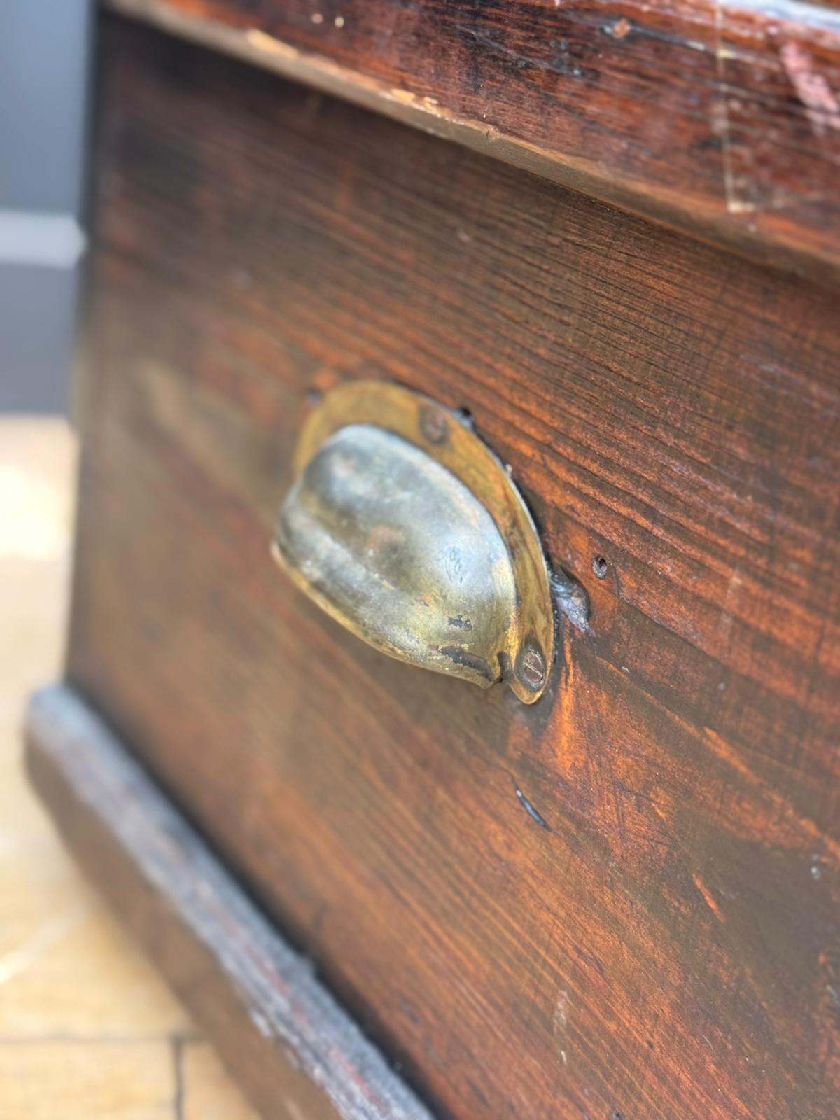 Antique Pine Storage Chest – Rustic Blanket Box / Coffee Table Trunk