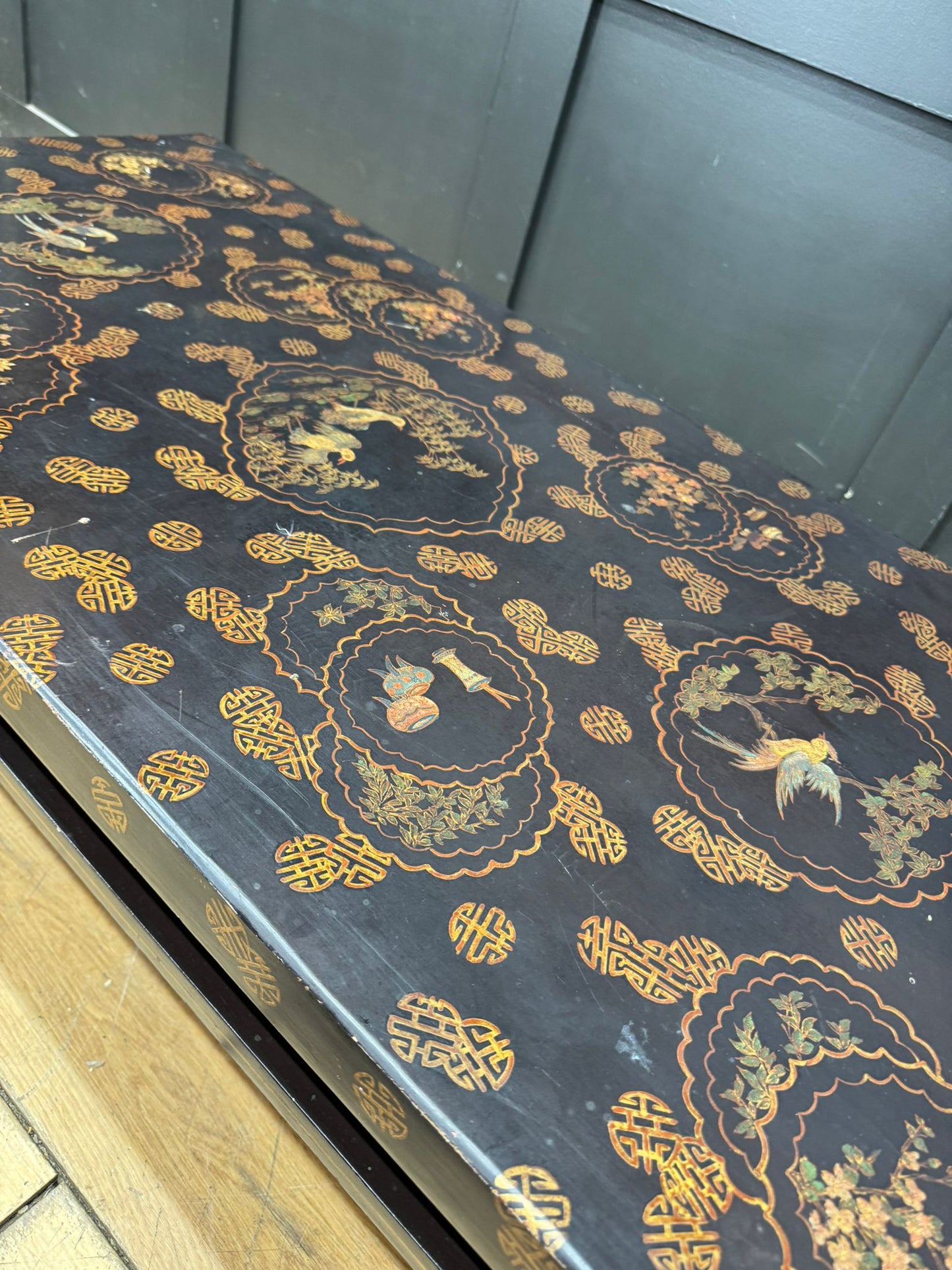 Chinese Black Lacquer Kang Coffee Table Low Oriental Table 110cm