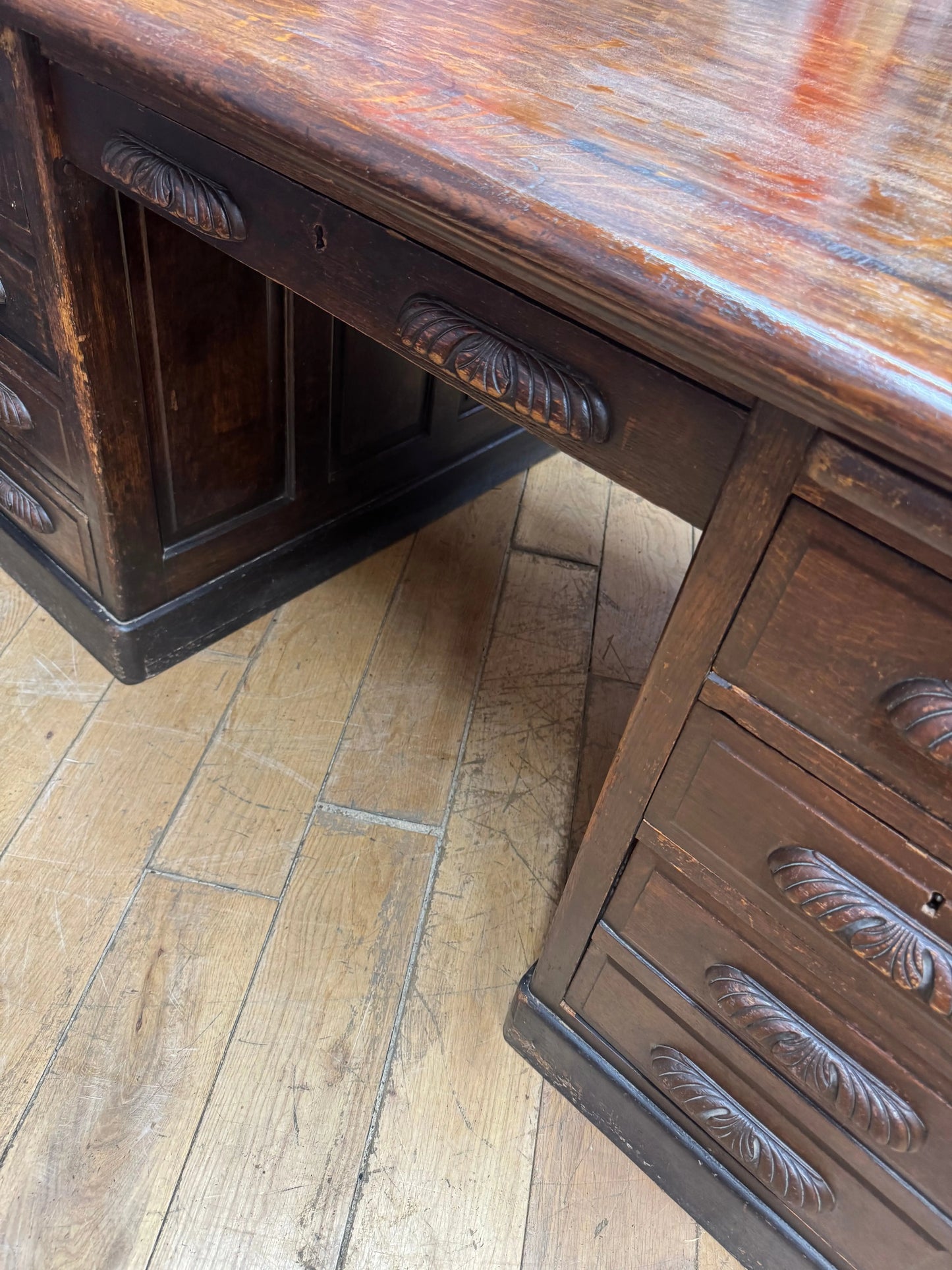 Antique Oak Partners Desk Large Double Sided Pedestal Desk Station Masters